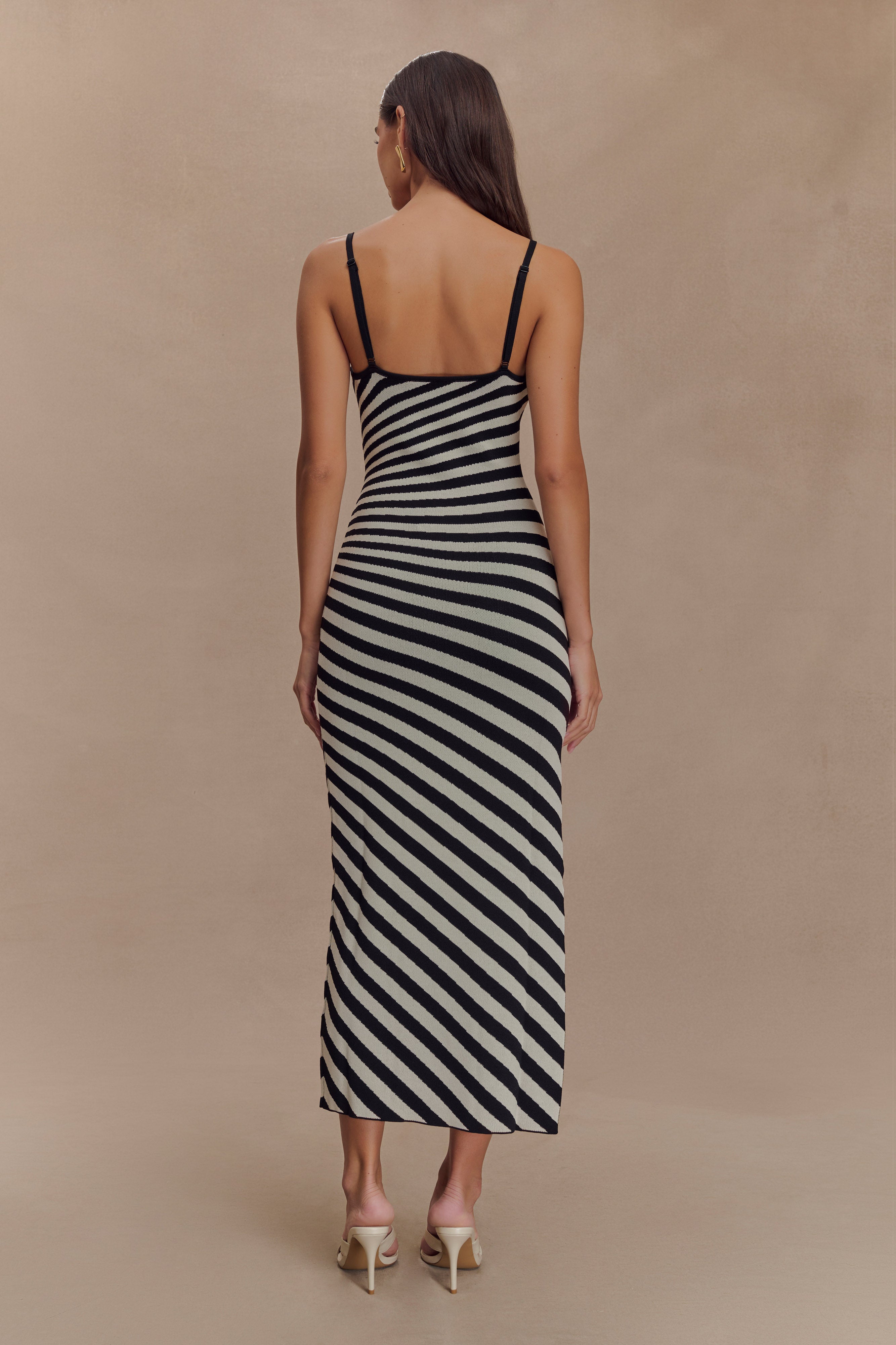 Raven Striped Knit Midi Dress - Black/White、mySite、solidvoid
