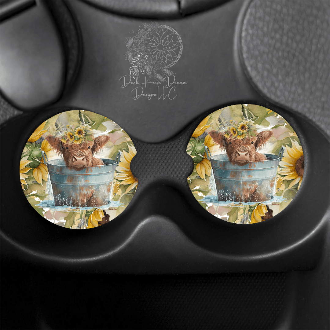 Baby Highland Cow Bath Time Car Coasters - Ceramic (Hard)、mySite、g9winljtr