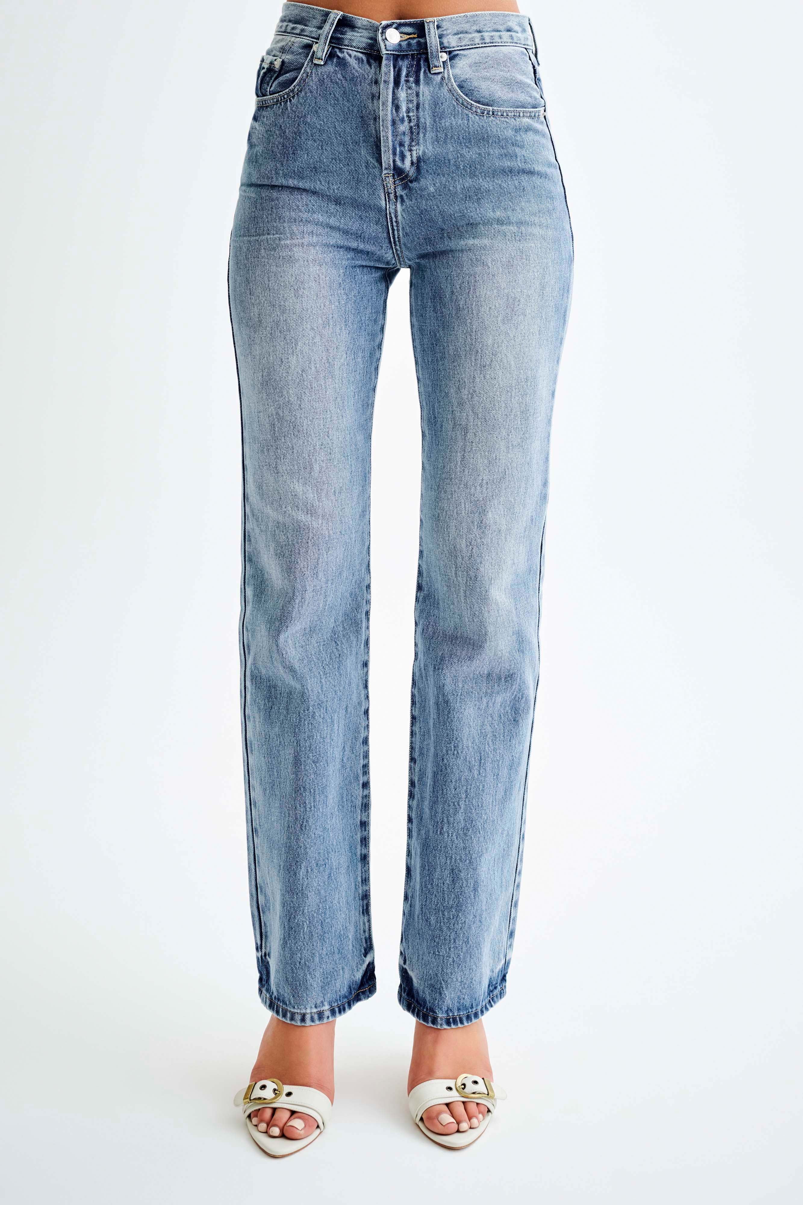 Janine High Waisted Straight Leg Jeans - Washed Mid Blue、mySite、solidvoid