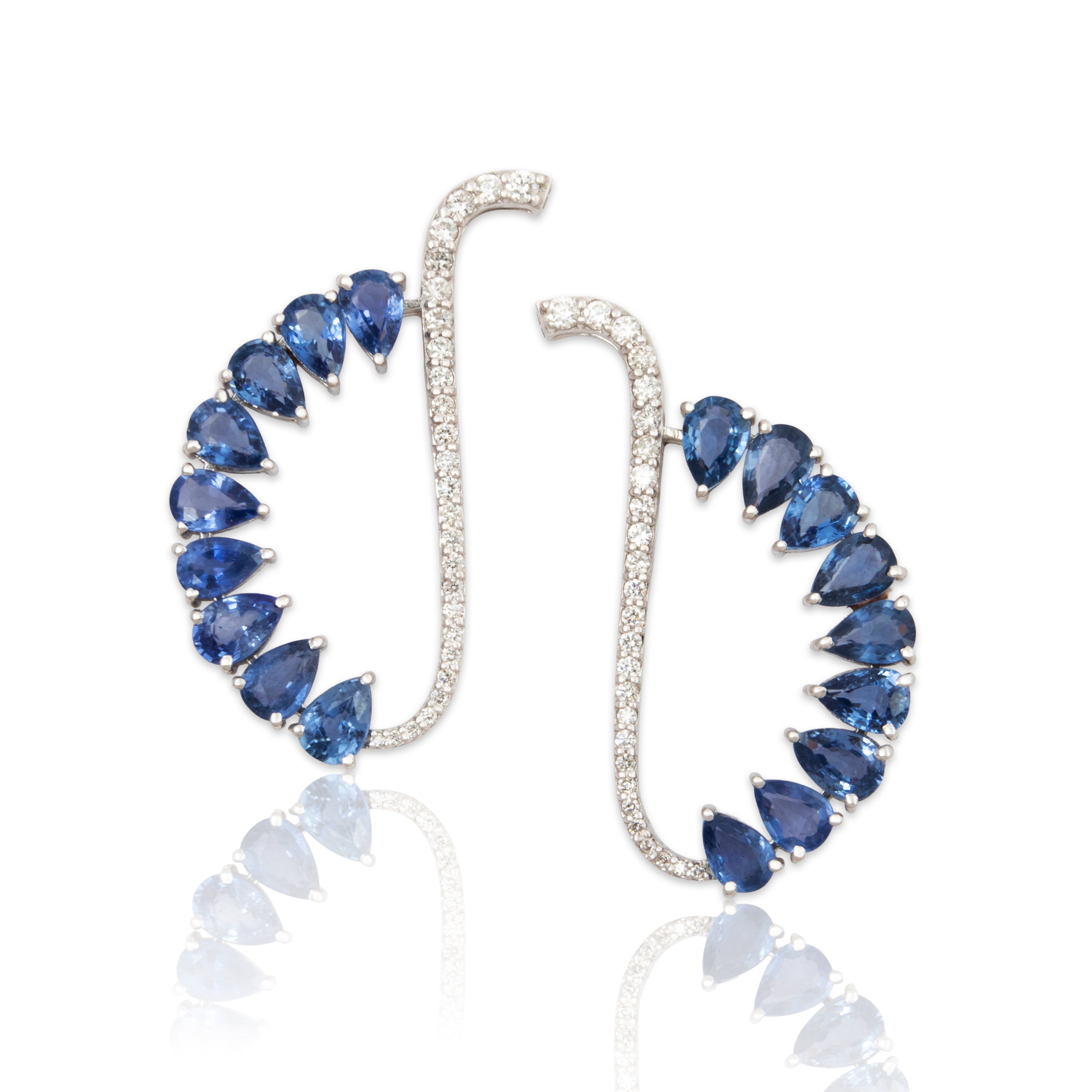 Vintage Large 18k White Gold 7cttw Sapphire .696cttw Diamond Abstract Earrings、mySite、hinf8tx79