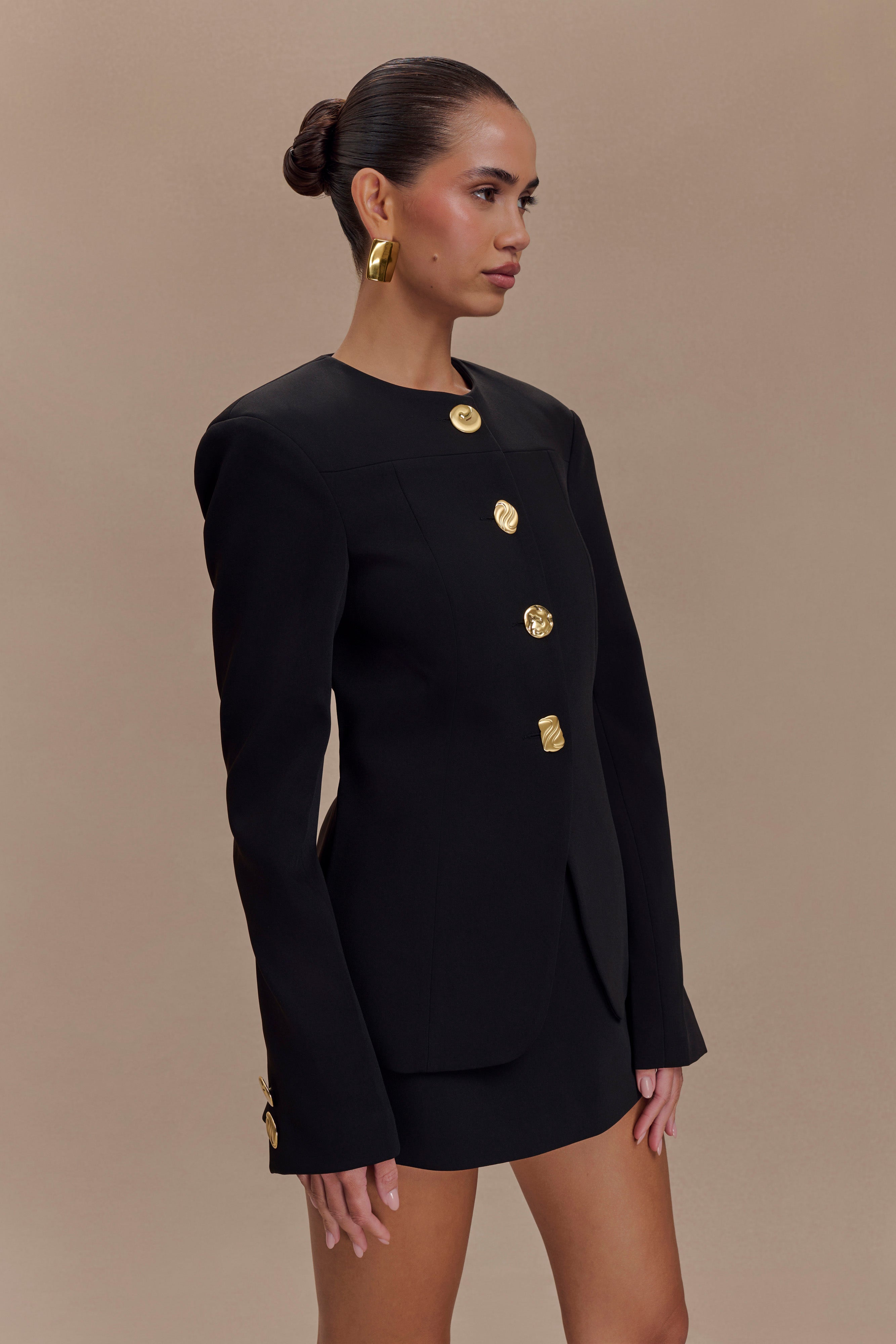 Asia Mixed Button Blazer - Black、mySite、solidvoid