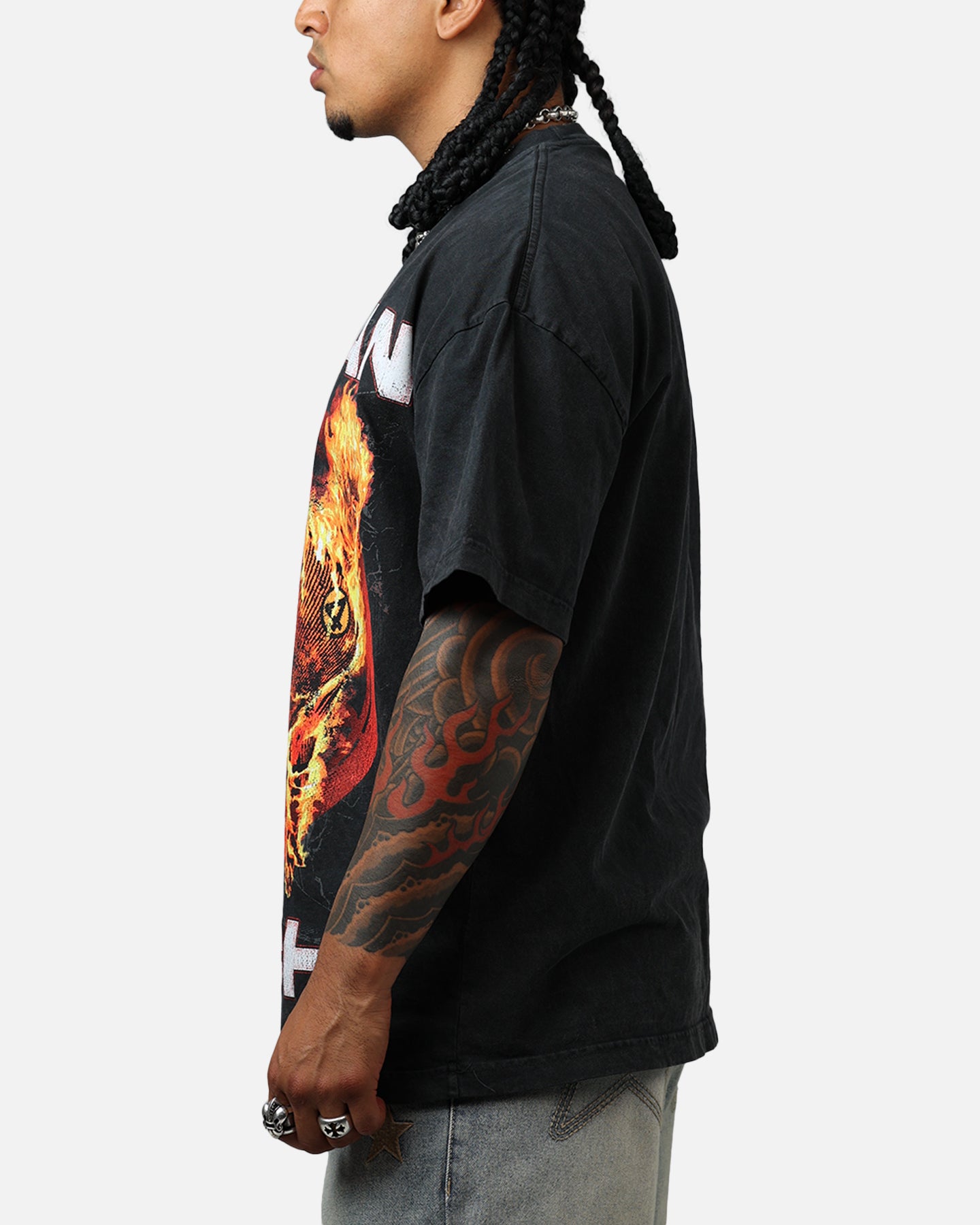 Goat Crew Marvel Fantastic Four Human Torch Fire Vintage T-Shirt Black Acidwash、mySite、zt4zffjzw