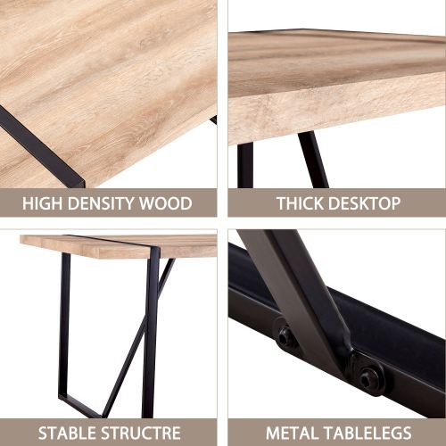 Rustic Industrial Rectangular Wood Dining Table For 4-6 Person, With 1.5" Thick Engineered Wood color Tabletop and Black Metal Legs,Desk For Kitchen Dining Living Room, 55.1" x 31.4"x 29.9"1529W115172、、casual