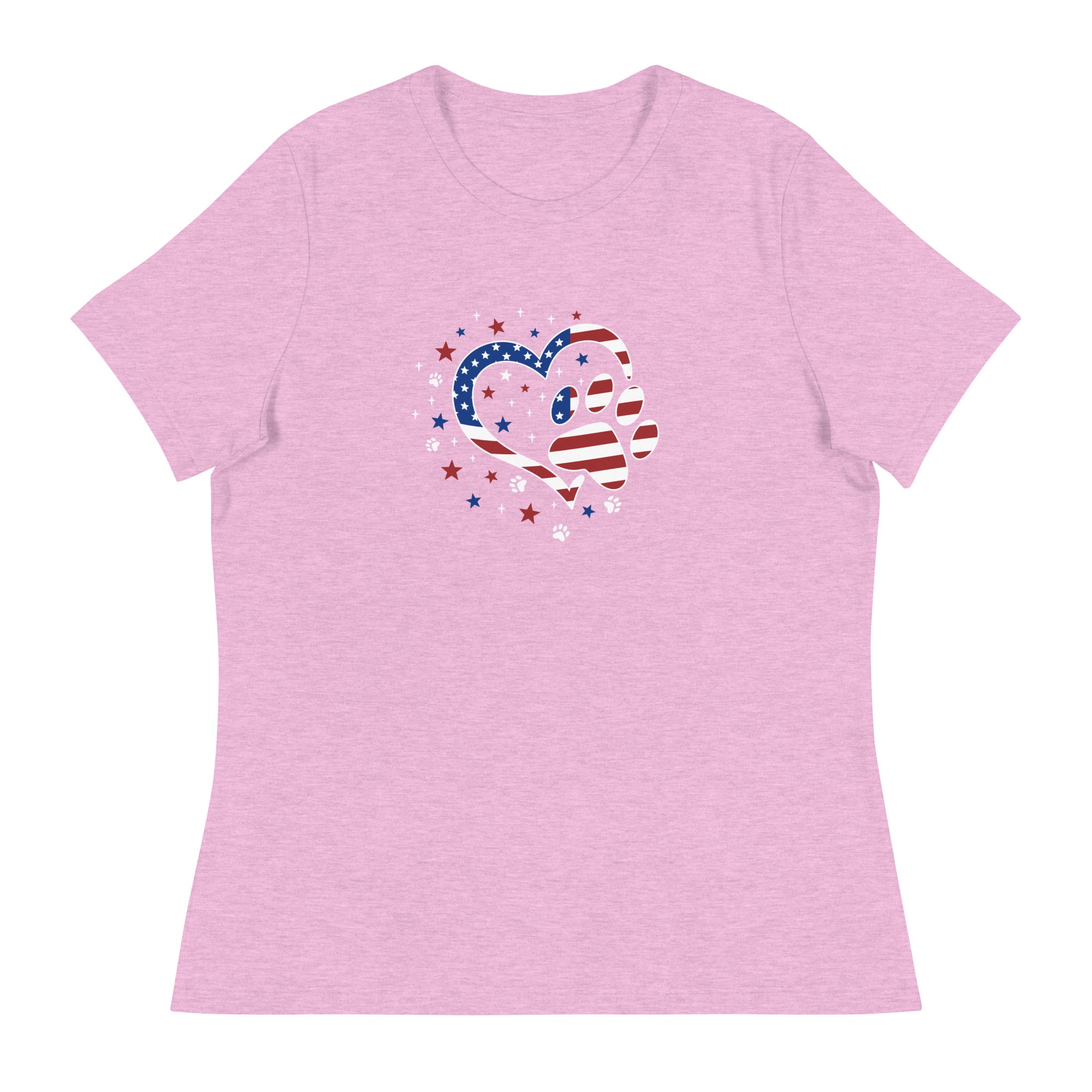 Star Spangled Paw Print Love Women's Relaxed T-Shirt、mySite、camillekostekn