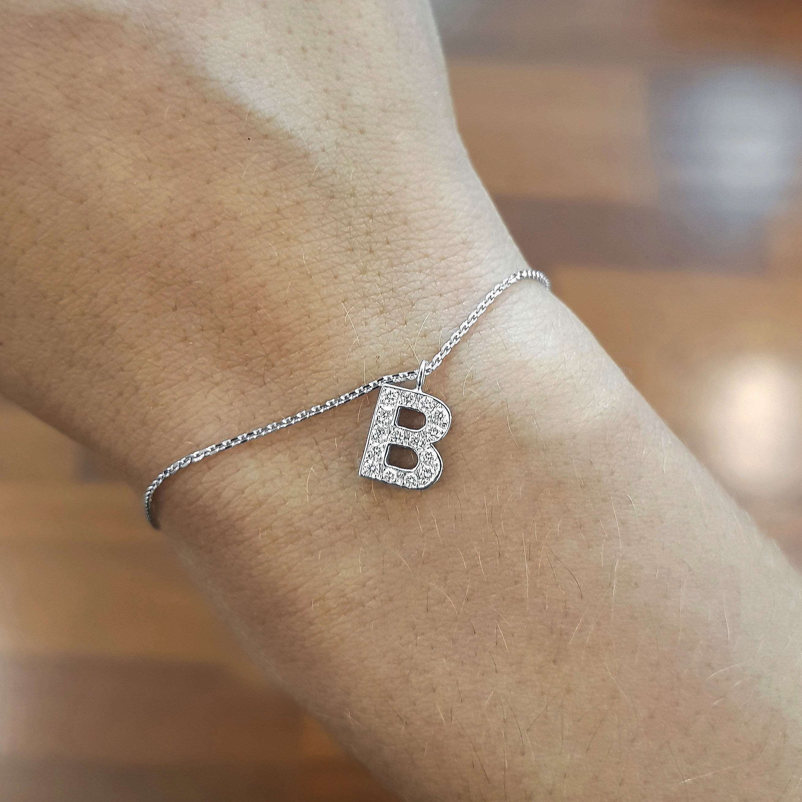 Barbara Letter Lab Grown Diamonds Bracelet (0.15 Carat) -18K White Gold、mySite、hinf8tx79