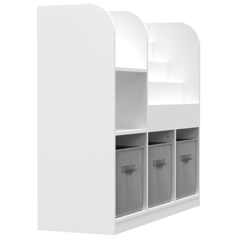 Kids Bookcase and Bookshelf, Multifunctional Bookcase with 3 Collapsible Fabric Drawers, Bookcase Display Stand, Toy Storage Organizer for Bedroom, Playroom, Hallway (White/Pink)、、casual