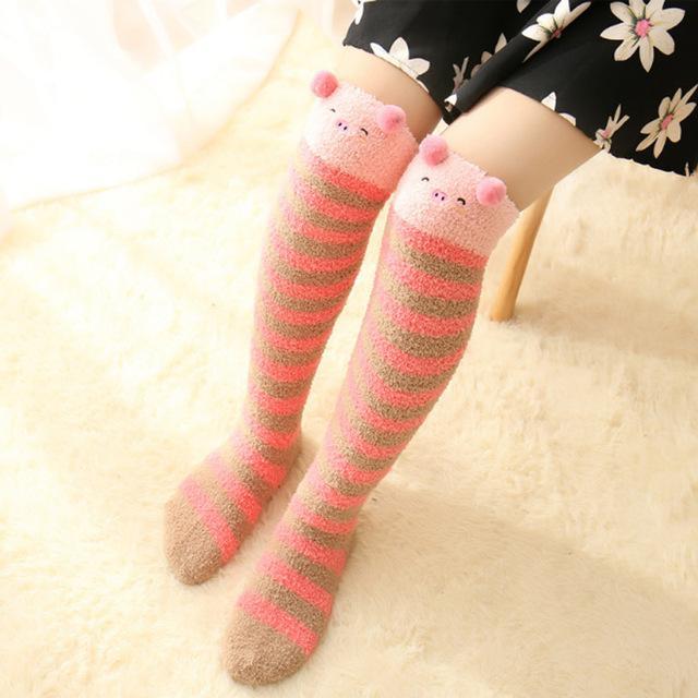 Thigh High Fuzzy Plush Socks, Leggings Adorable Animals to Keep Legs Warm! *、mySite、g9winljtr