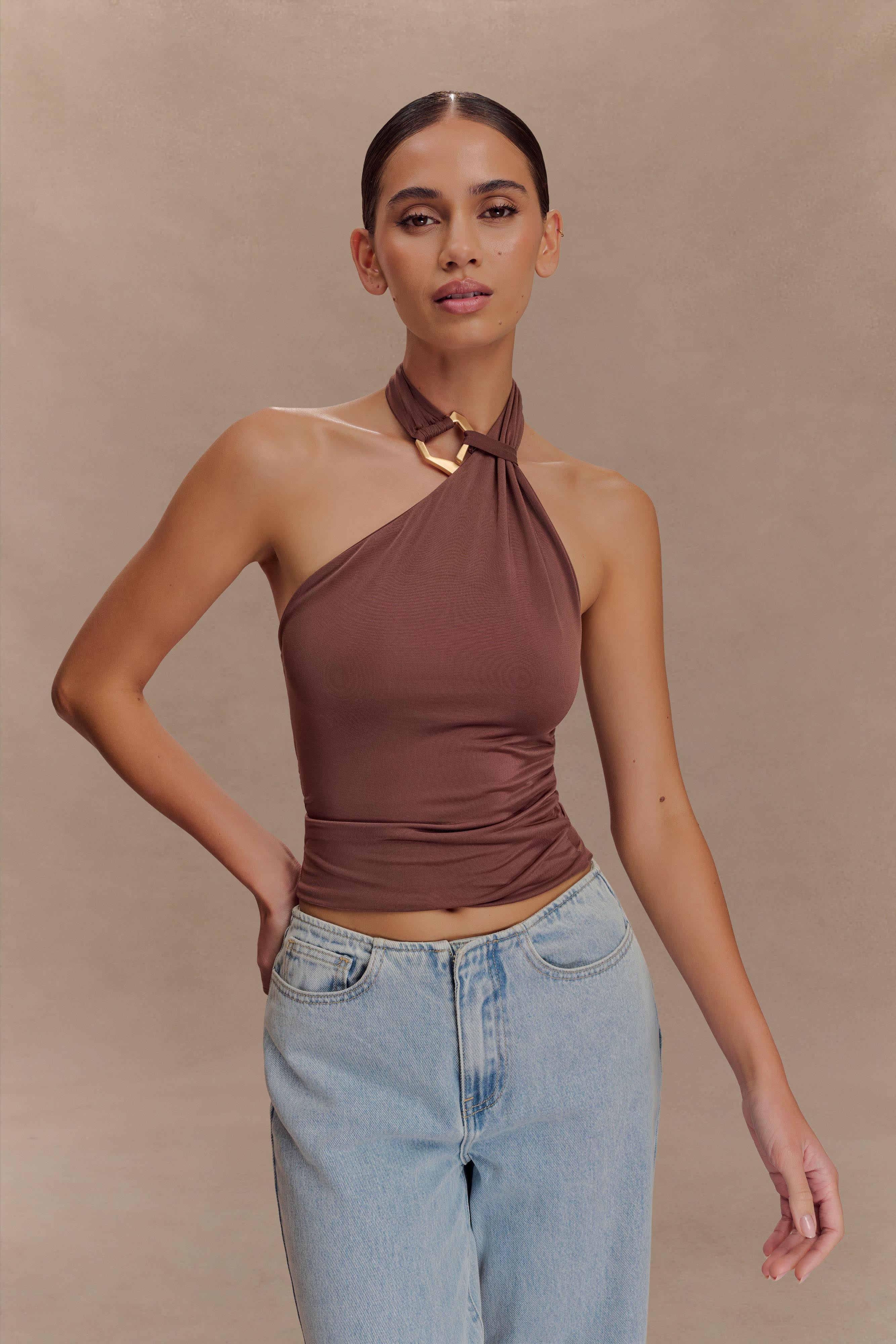 Mariposa Slinky Halter Top - Chocolate、mySite、solidvoid