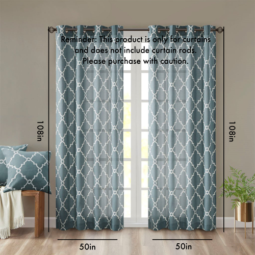 Fretwork Print Grommet Top Window Curtain Panel(Only 1 Pc Panel)、、eastwooduniform