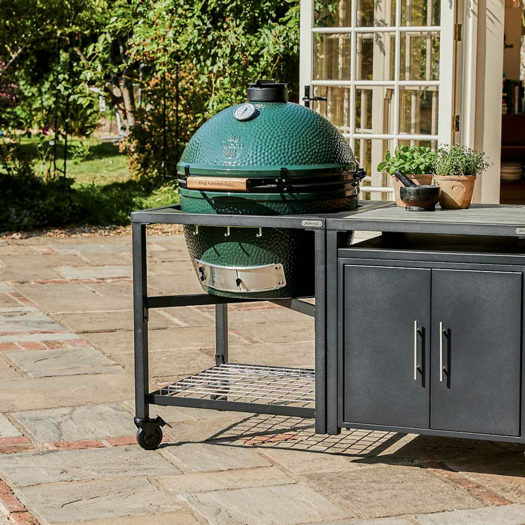 Big Green Egg Modular Nest + Expansion Cabinet + Distressed Acacia Shelf、mySite、noshort