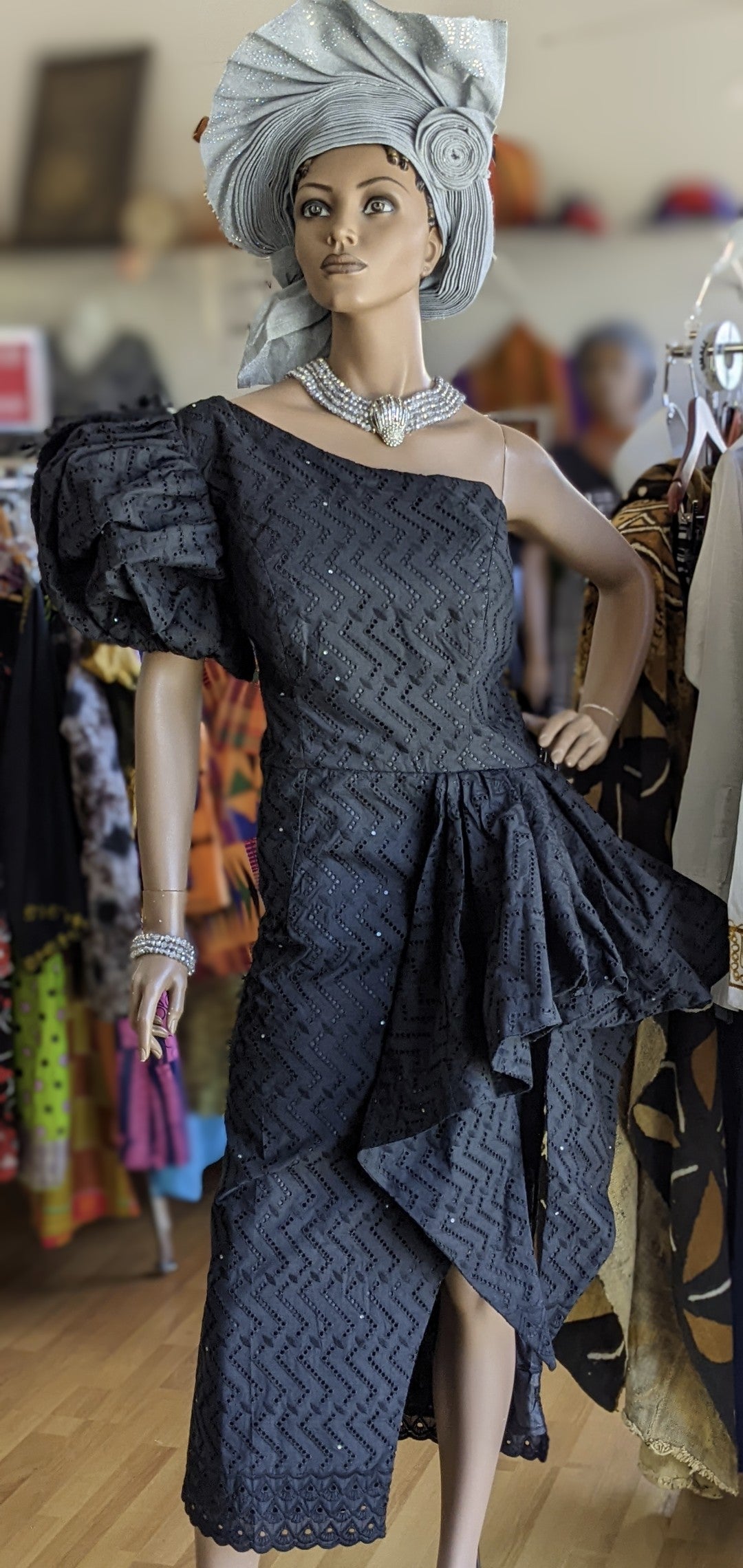 Juliana All Black African Lace Mono Sleeve Dress - DPXAL、mySite、solidvoid