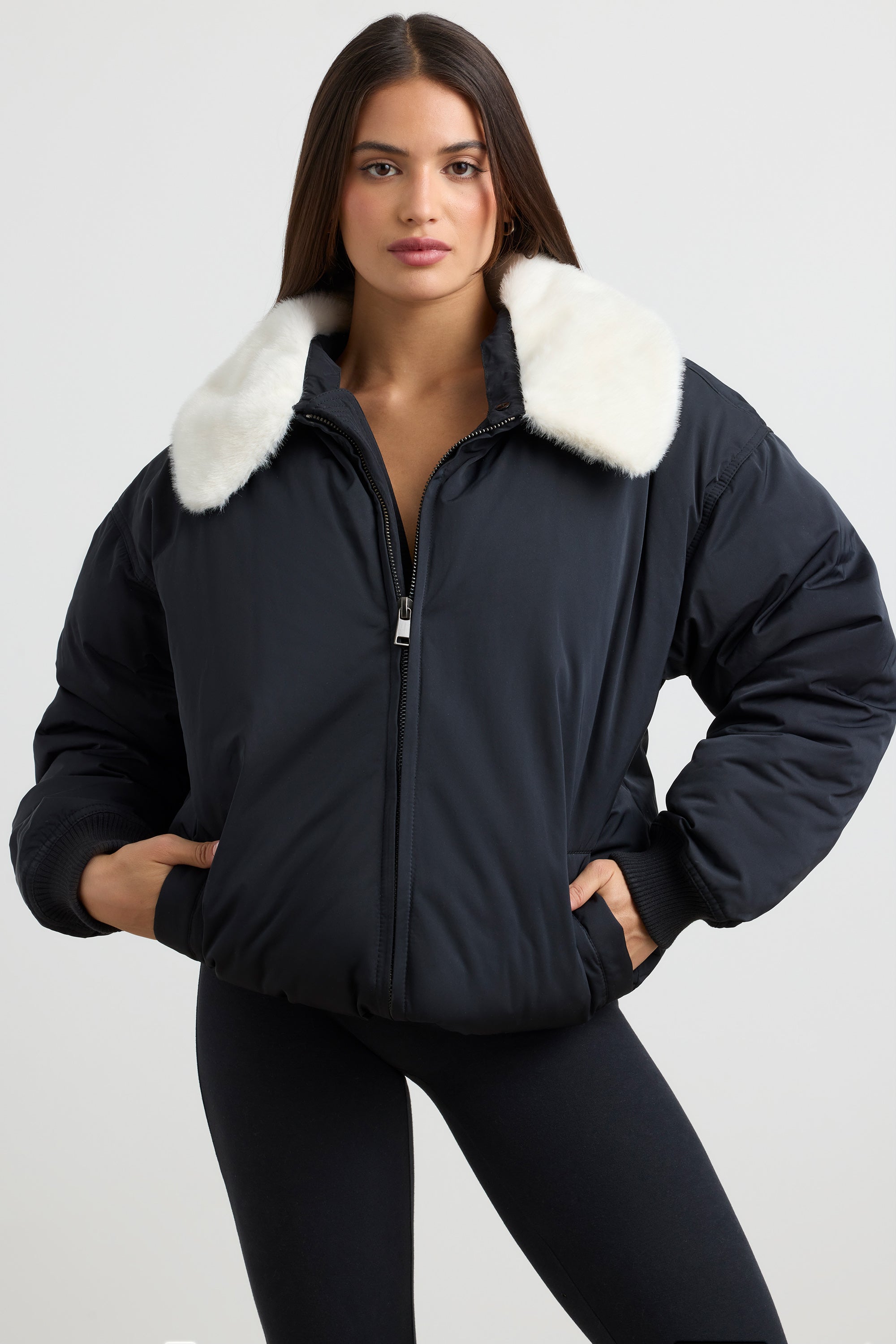 Oversized Bomber Jacket in Black、mySite、solidvoid