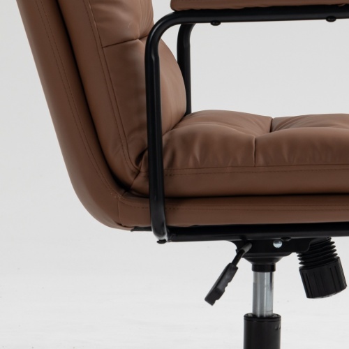 Office Chair,Mid Back Home Office Desk Task Chair with Wheels and Arms Ergonomic PU Leather Computer Rolling Swivel Chair with Padded Armrest,The back of the chair can recline 40° (Brown)、、casual