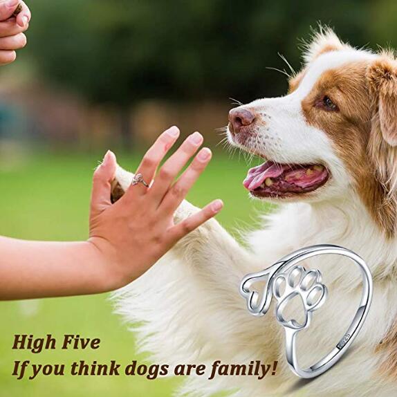 Paw Print and Heart Sterling Silver Adjustable Ring for Pet Lovers!、mySite、g9winljtr