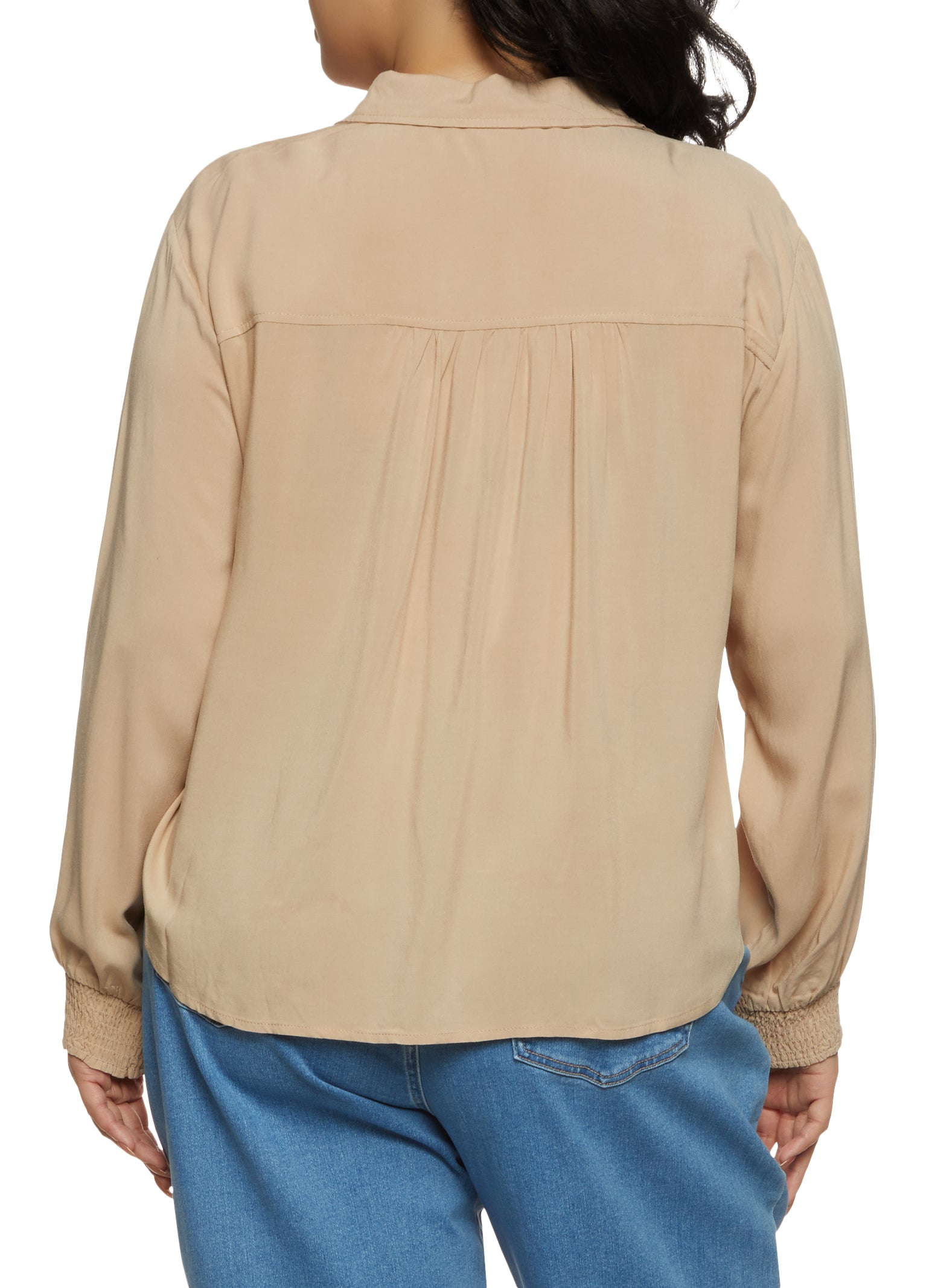 Plus Size Smocked Cuff Popover Top、mySite、camillekostekn