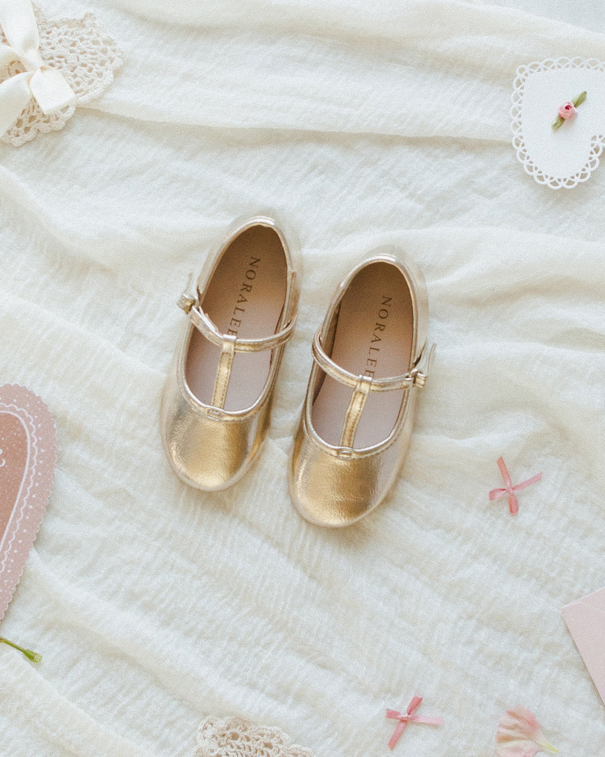  T-Strap Ballet Flats || Gold Metallic、mySite、layawaytickets