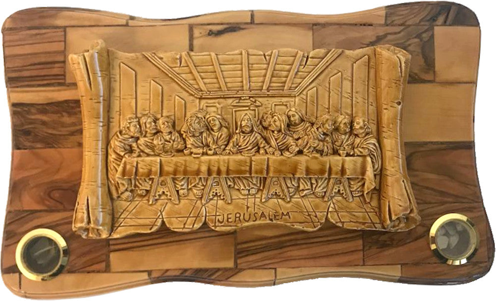 OLive wood Last Supper Plaque Hand Made in Bethlehem Holy Land with Alabaster / Ceramic clay、mySite、topwebapps