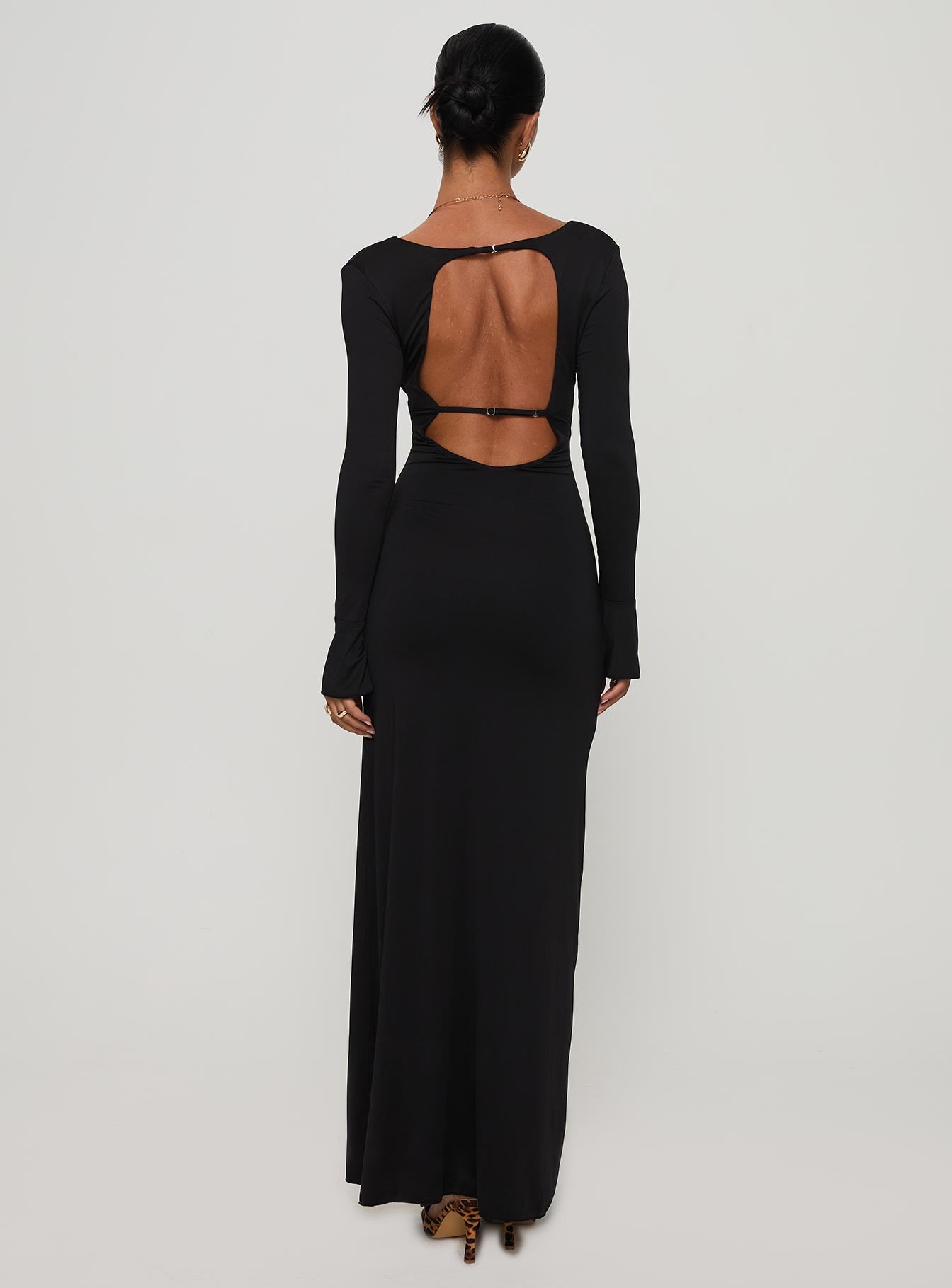 Lezure Plunge Long Sleeve Maxi Dress Black、mySite、solidvoid