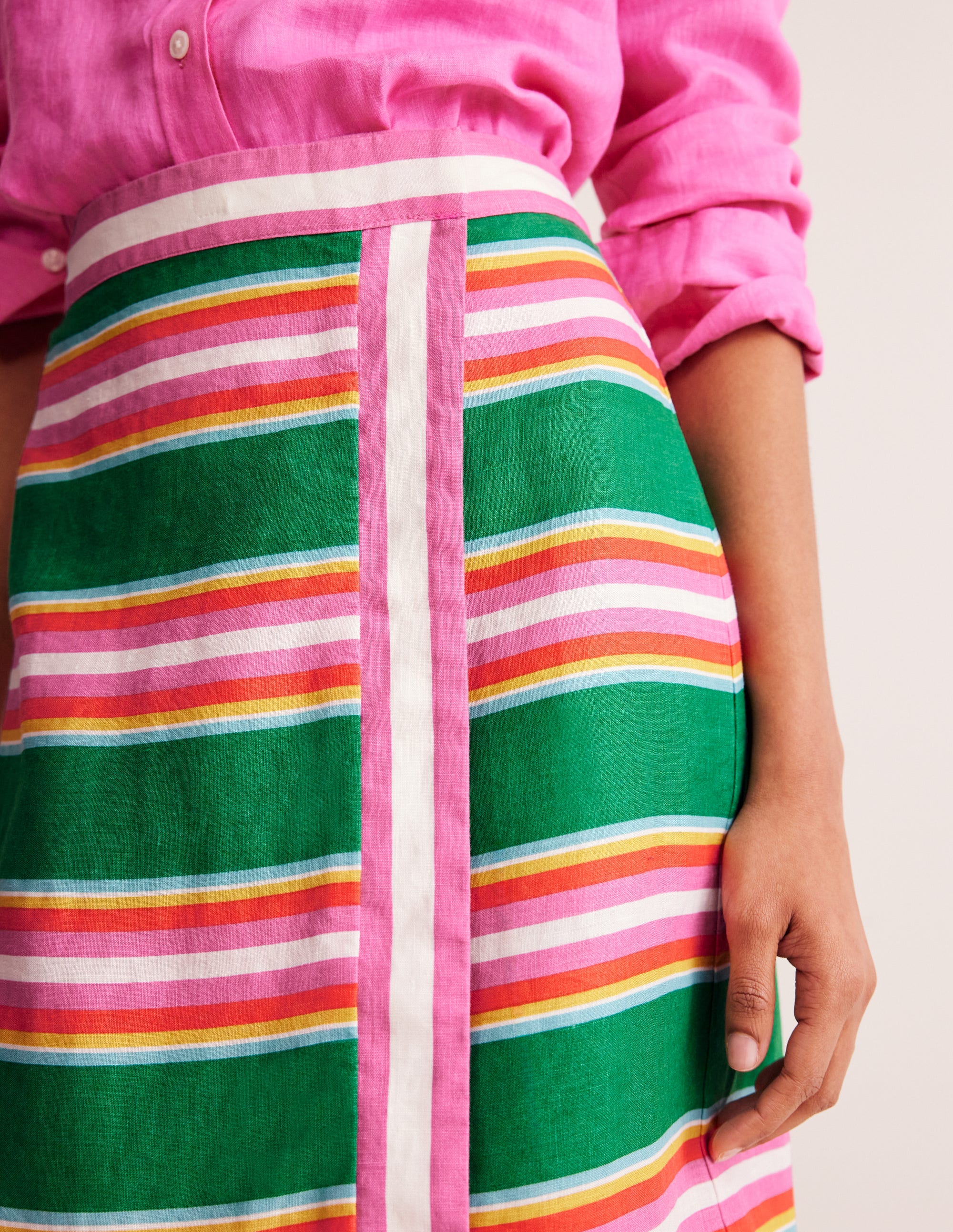  Linen Border Wrap Skirt-Green Tambourine, Pink Stripe、mySite、ashleygrahame