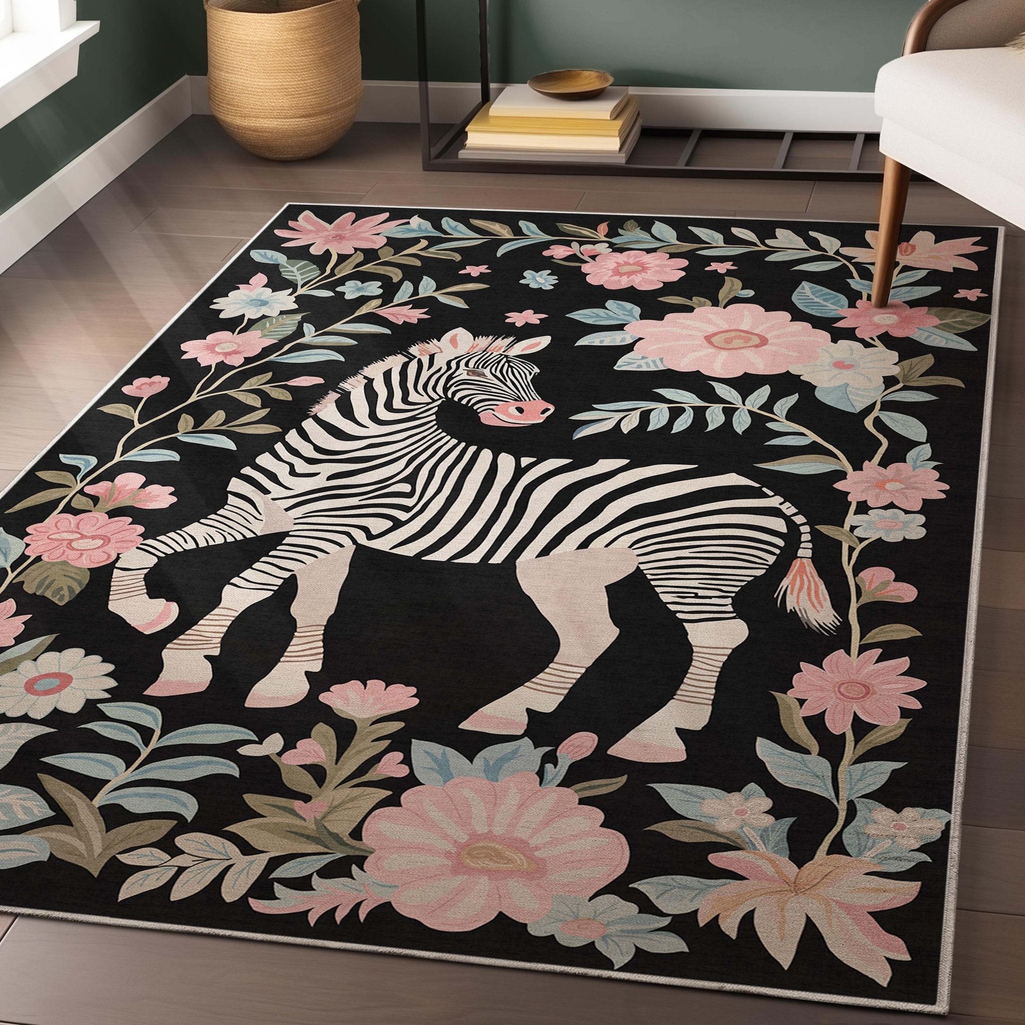 Zebra Floral Rug for Living Room, Dining Room, Bedroom and Kitchen、mySite、gigharbornorthrealestate