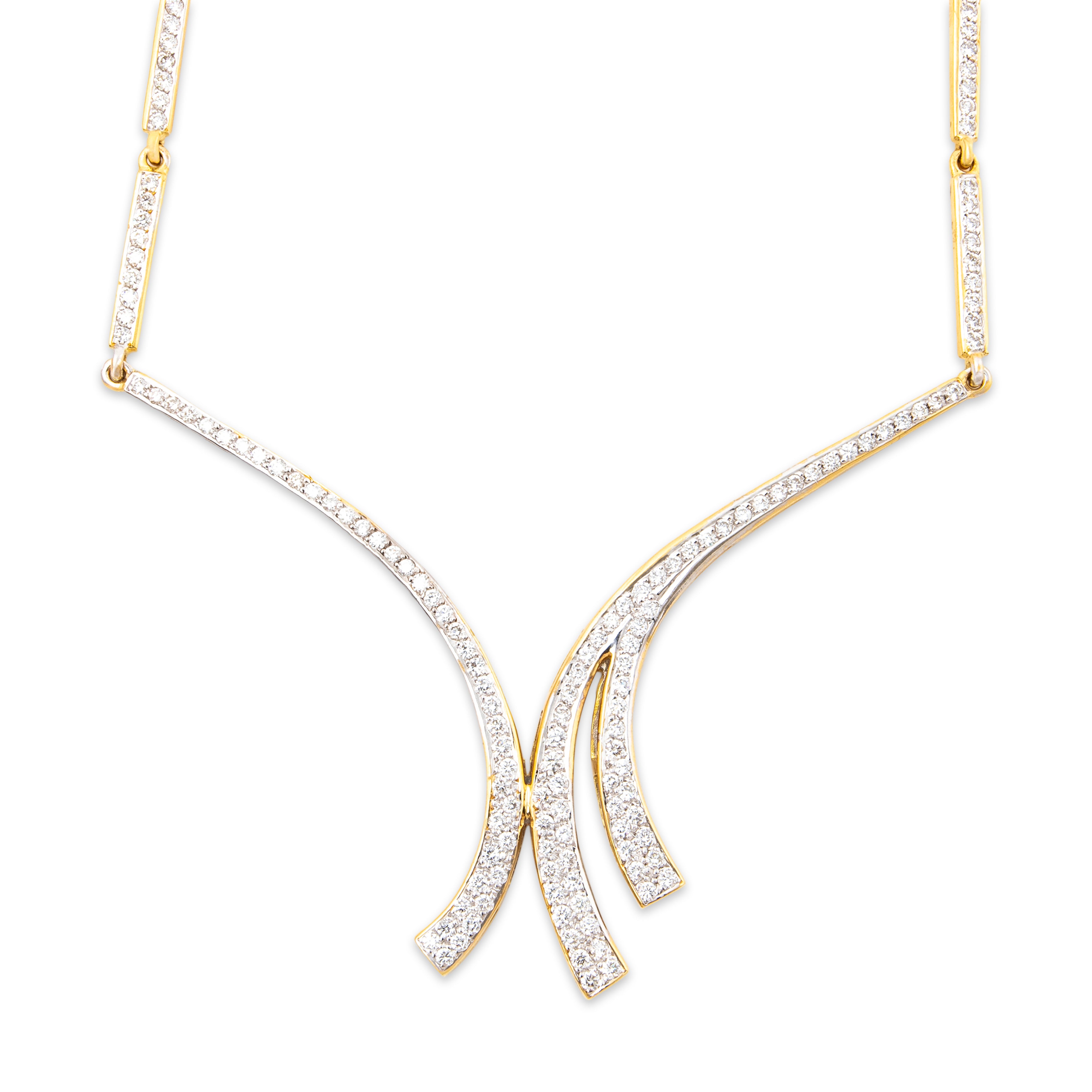 Vintage 18k Yellow Gold 2.50cttw Diamond Avant Garde Statement Necklace 18、mySite、hinf8tx79