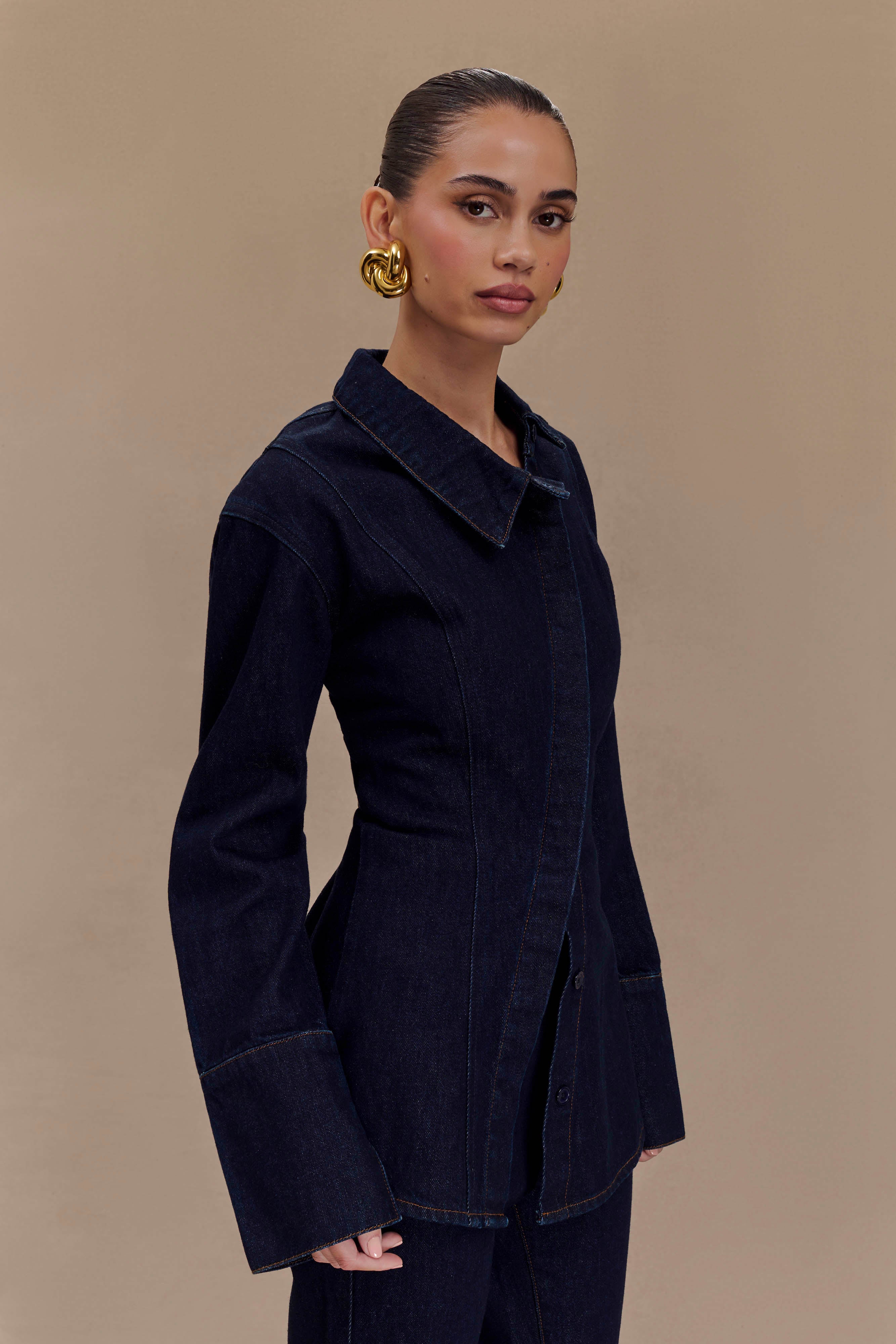 Jericho Asymmetrical Denim Shirt - Indigo Blue、mySite、solidvoid