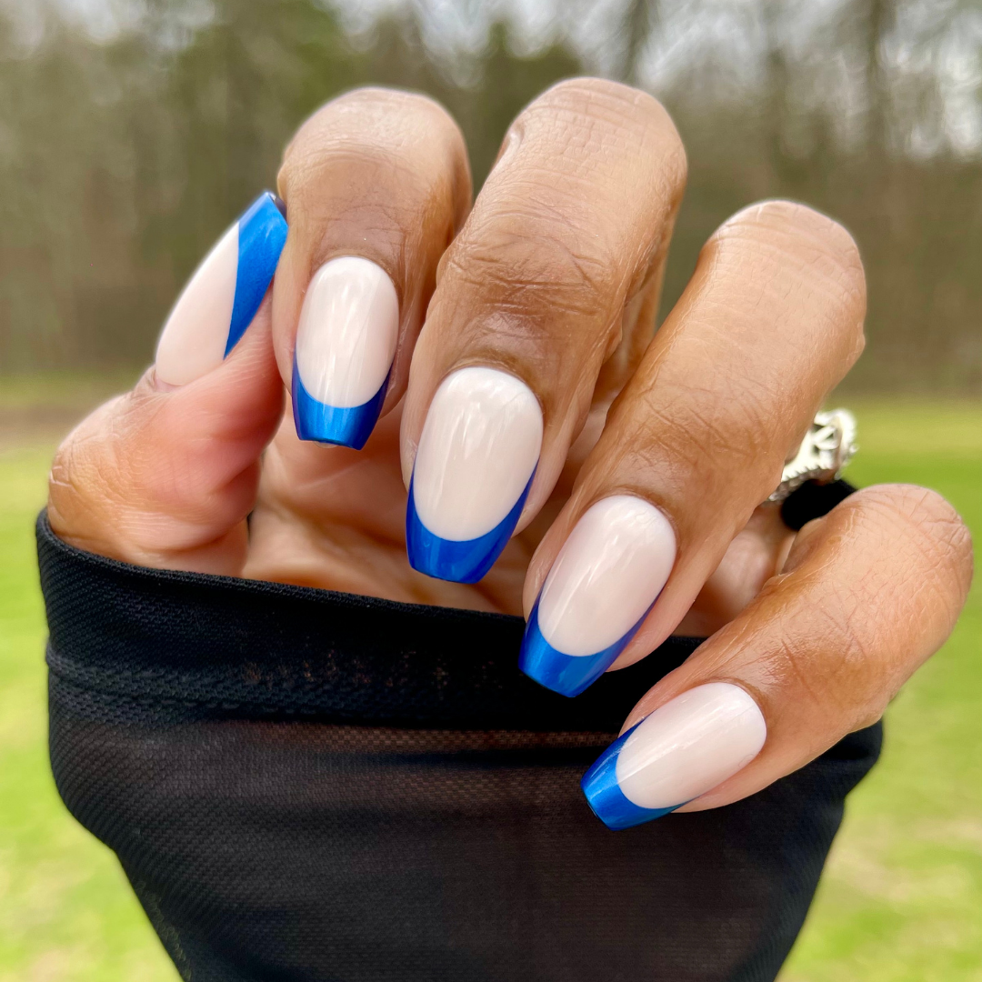 Blue Metallic French - Press-On | Medium | Coffin、mySite、solidvoid