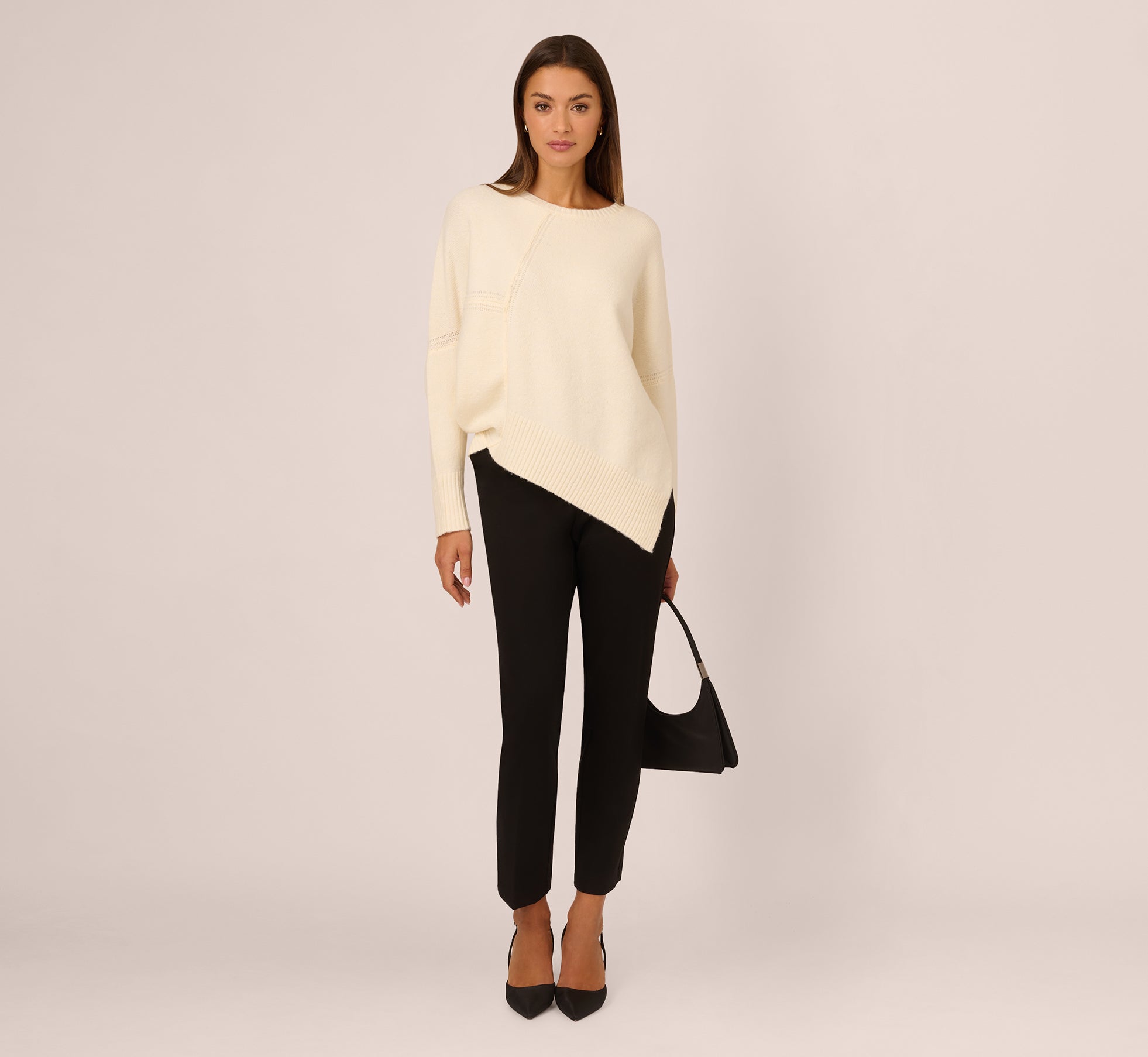 Asymmetrical Slouchy Dolman Sleeve Pullover Sweater In Cream、mySite、solidvoid