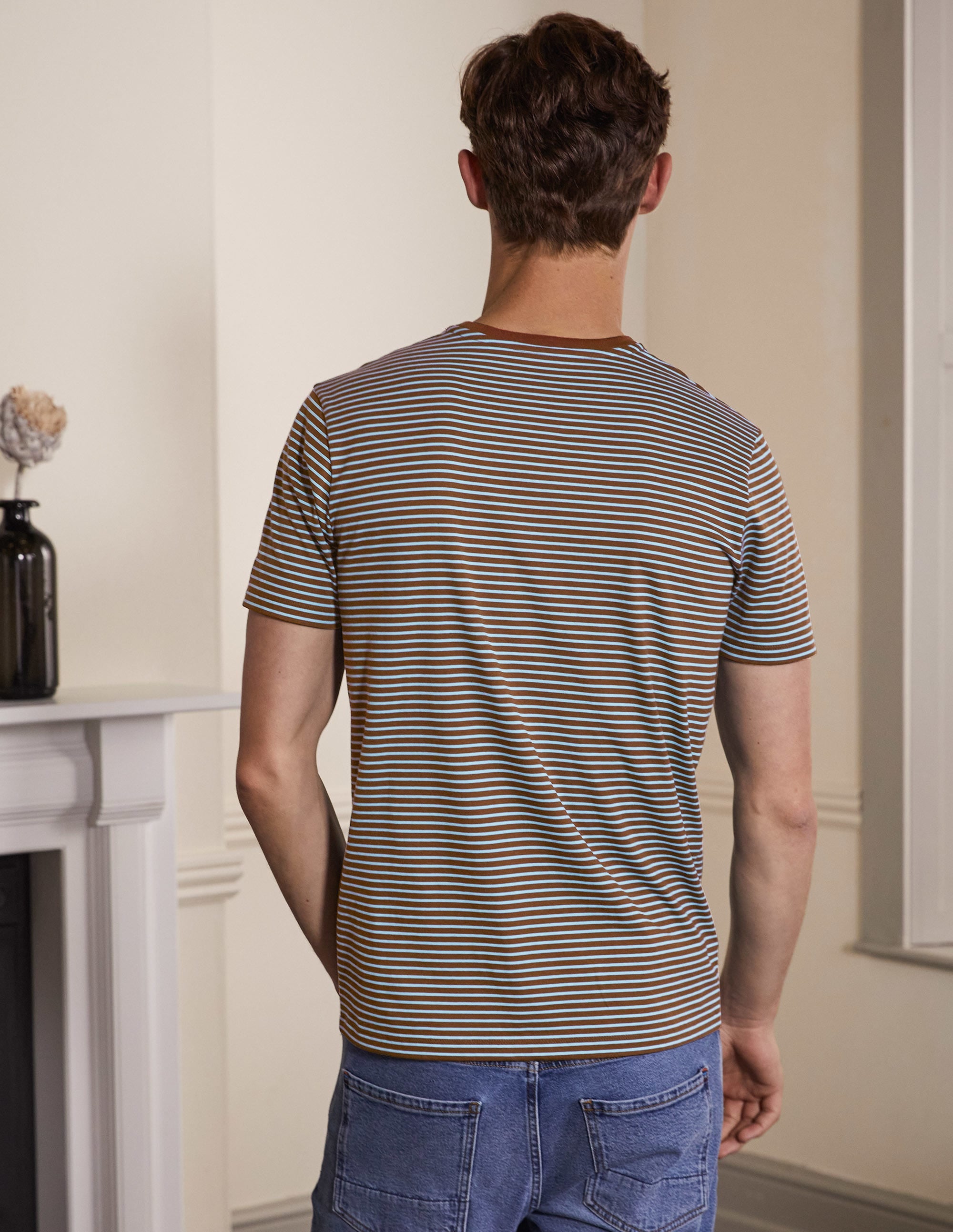  Classic Cotton T-shirt-Cacao/ Lichen Blue Stripe、mySite、ashleygrahame