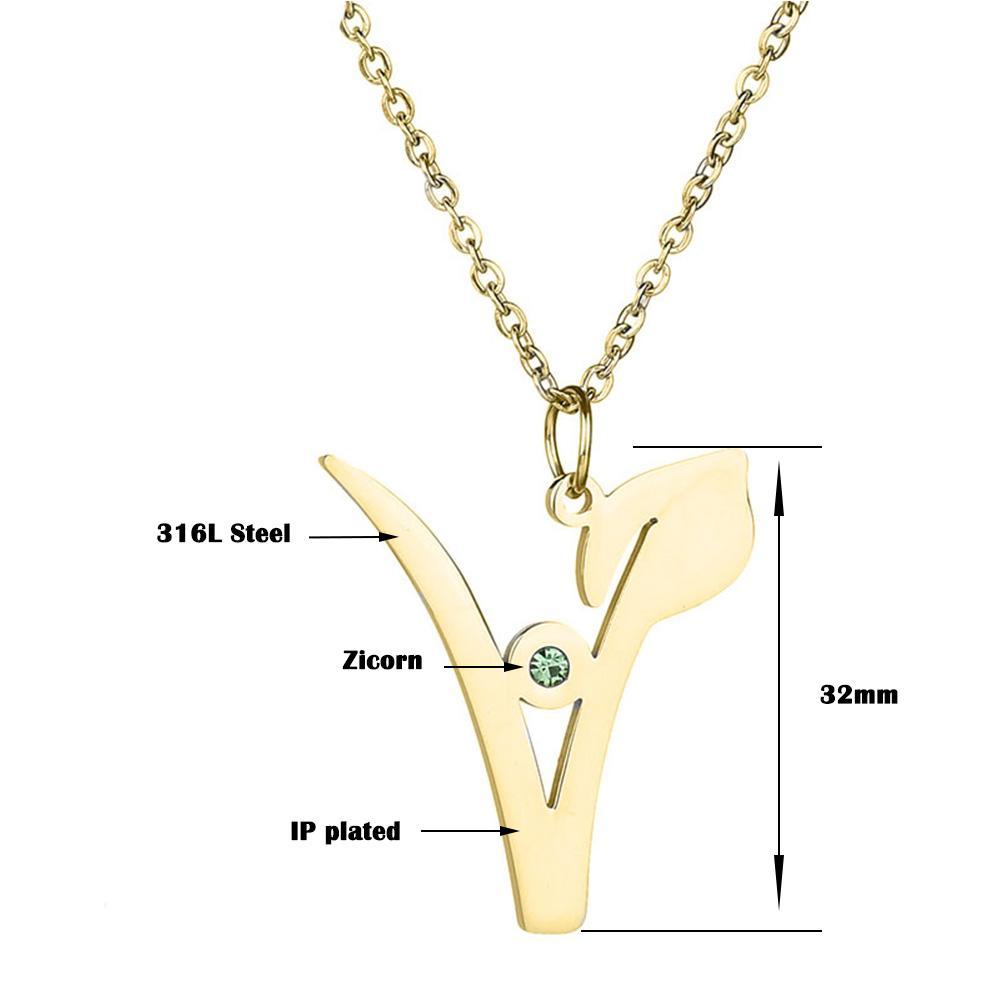 V Stainless Steel Pendant with Green Stone, Rose, White or Yellow Gold Plated、mySite、g9winljtr