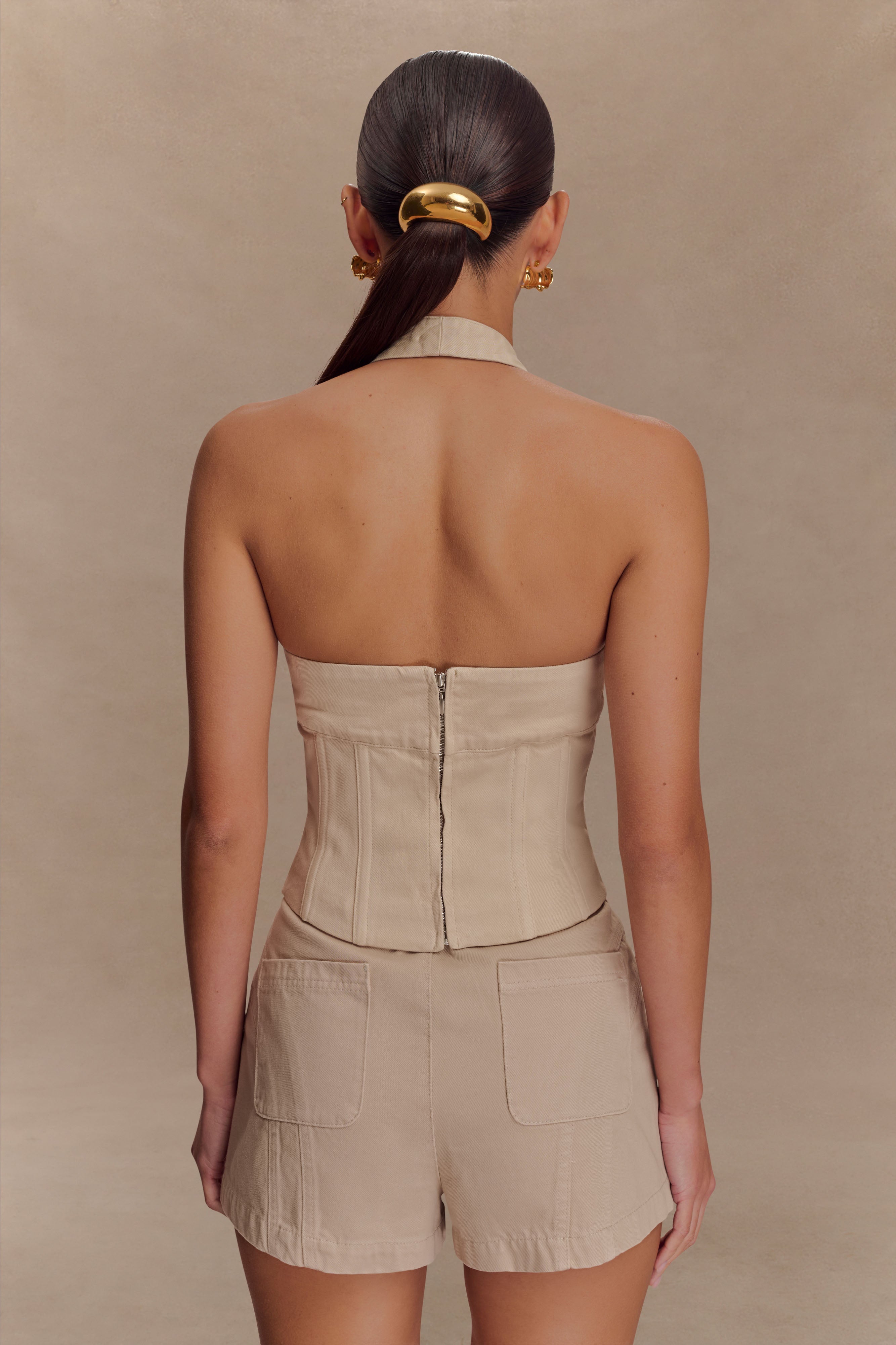 Meadow Denim Corset Halter Top - Stone Wash、mySite、solidvoid