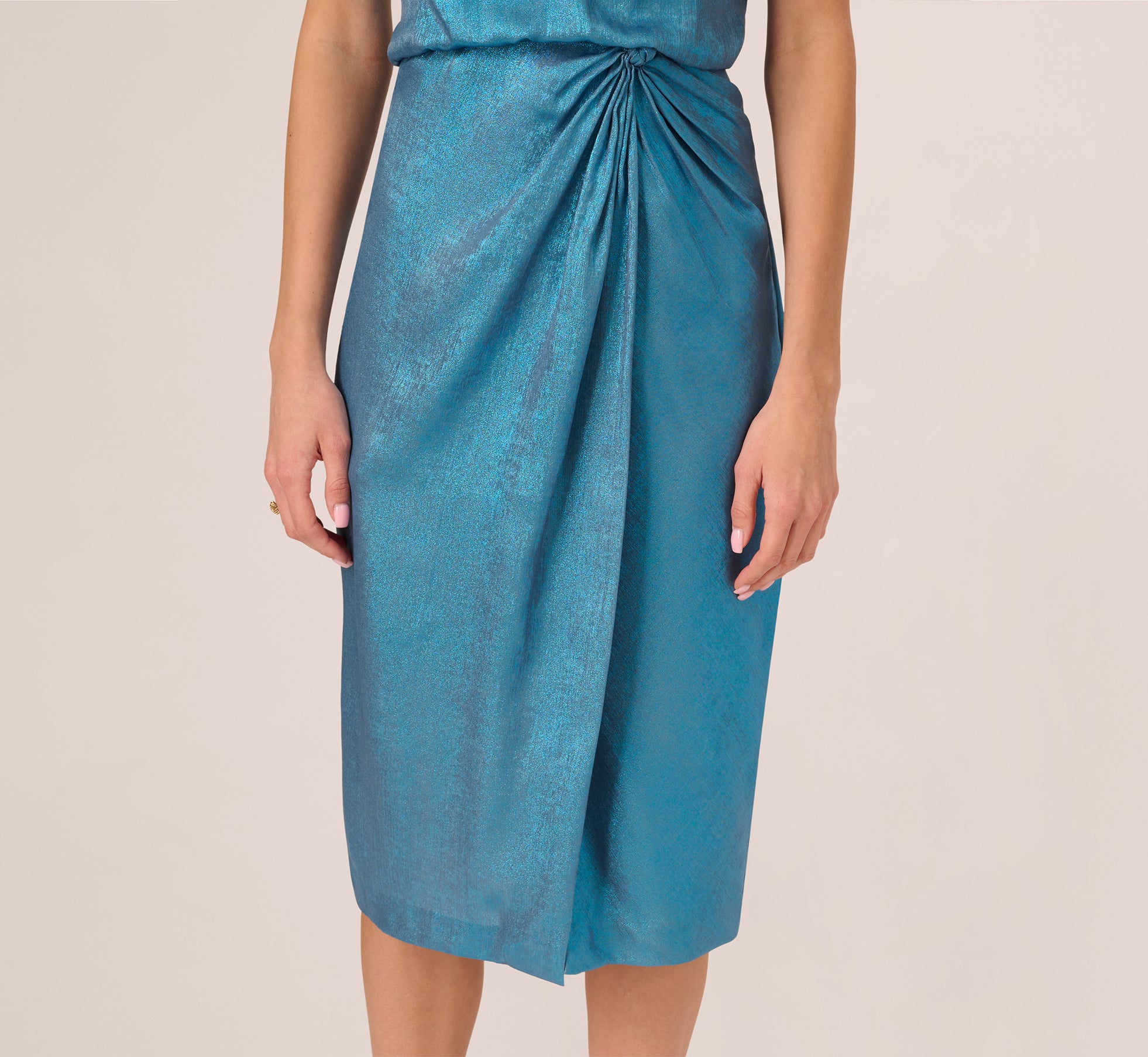 Foil Blouson Midi Dress With Faux Wrap Skirt In Ocean Dream、mySite、solidvoid