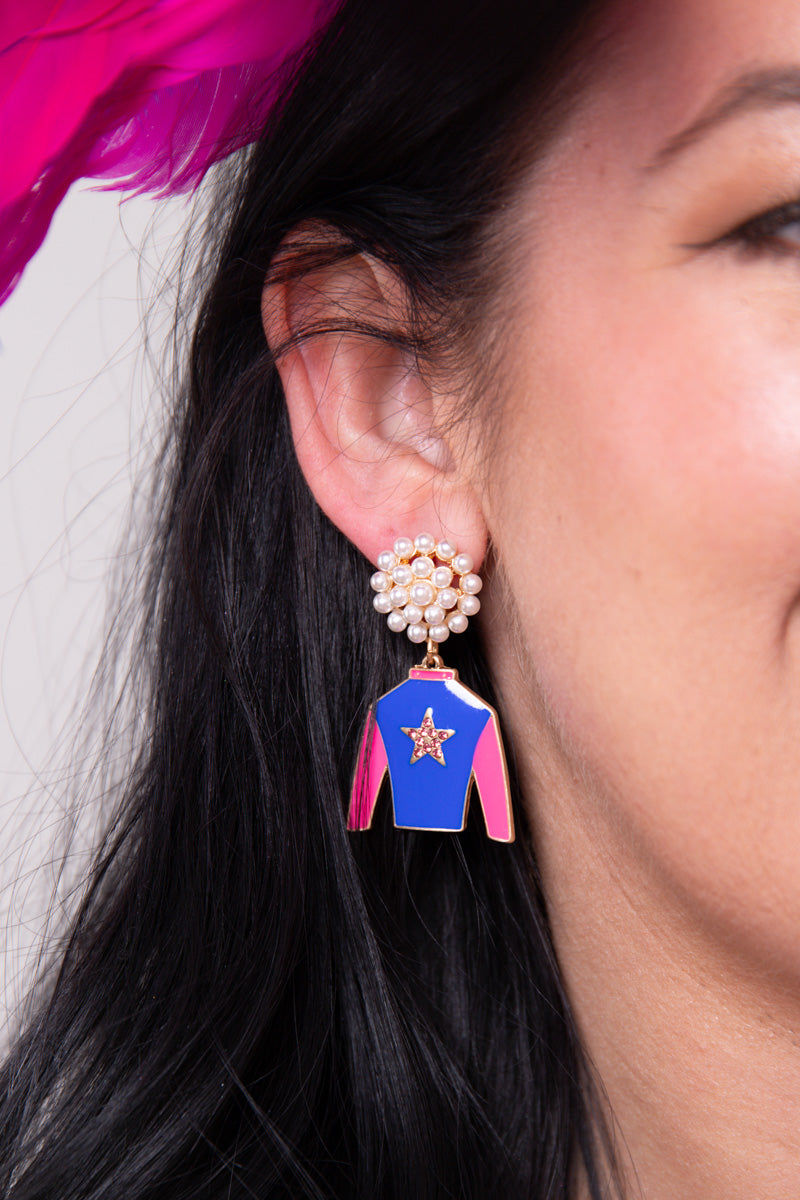 Risen Star Jockey Silk Enamel Drop Earrings - FINAL SALE、mySite、hinf8tx79