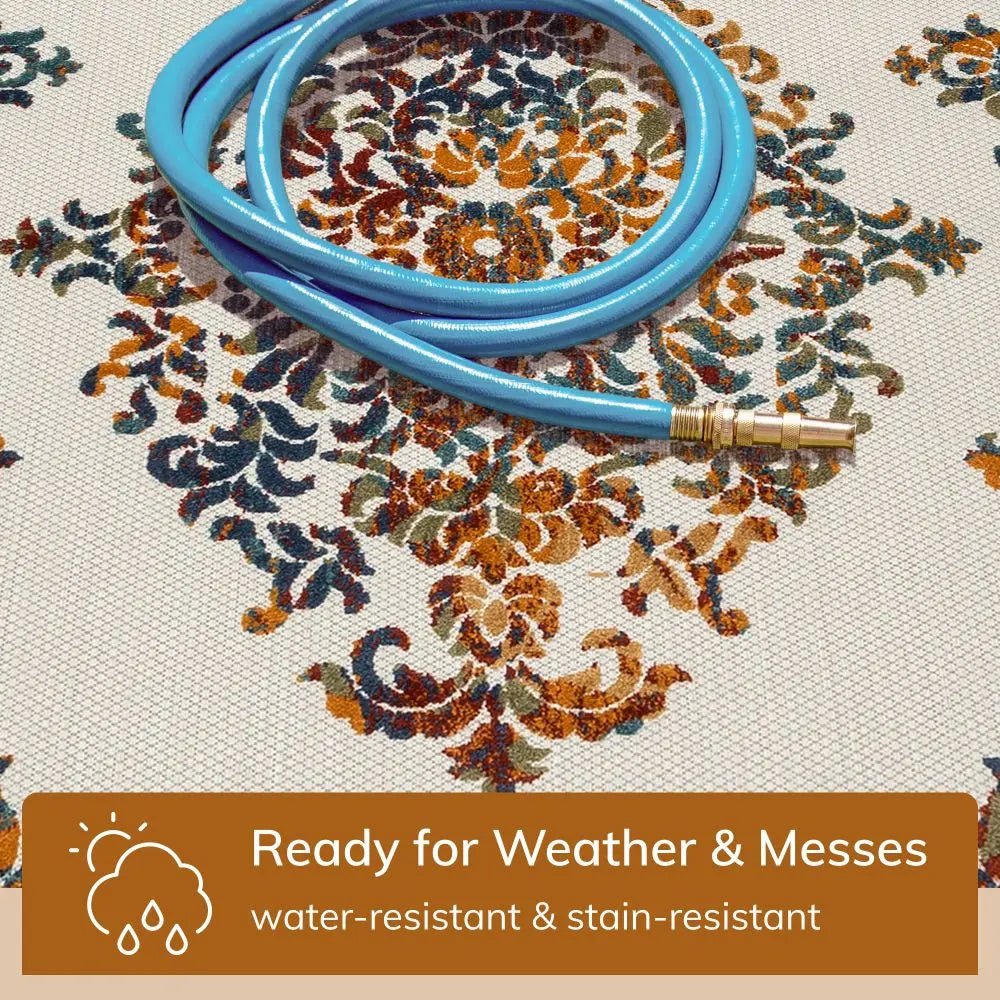 Arid Modern Medallion Persian Indoor/Outdoor Ivory High-Low Rug、mySite、gigharbornorthrealestate