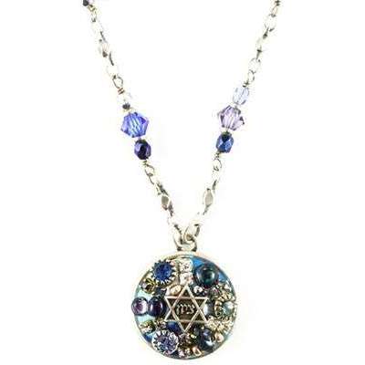 Michal Golan Round Crystal Blue Mosaic Star of David Necklace、mySite、topwebapps