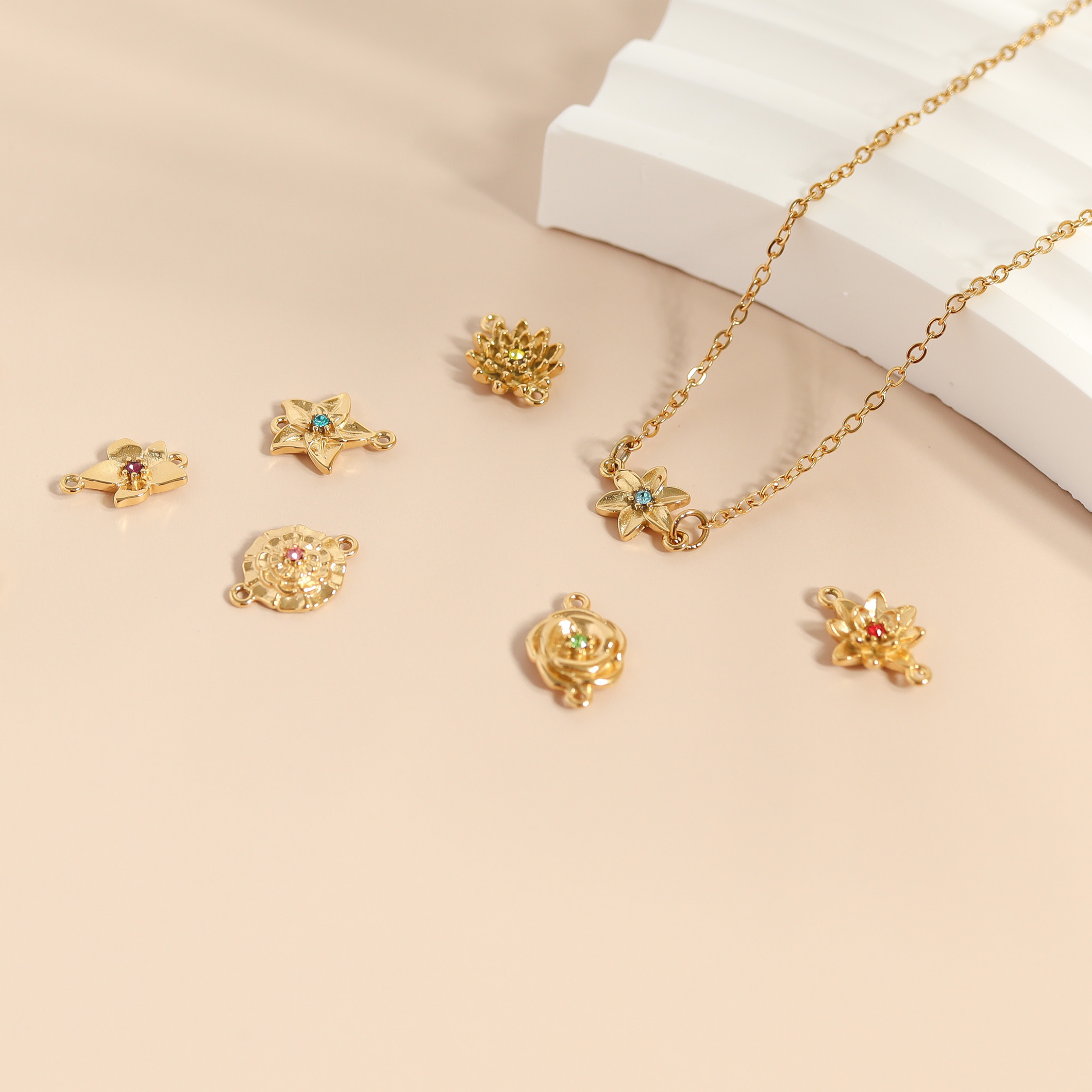 18K Gold PVD Stainless Steel 3D Birth Flower Connector Charms / SBB0356、mySite、dreamappss