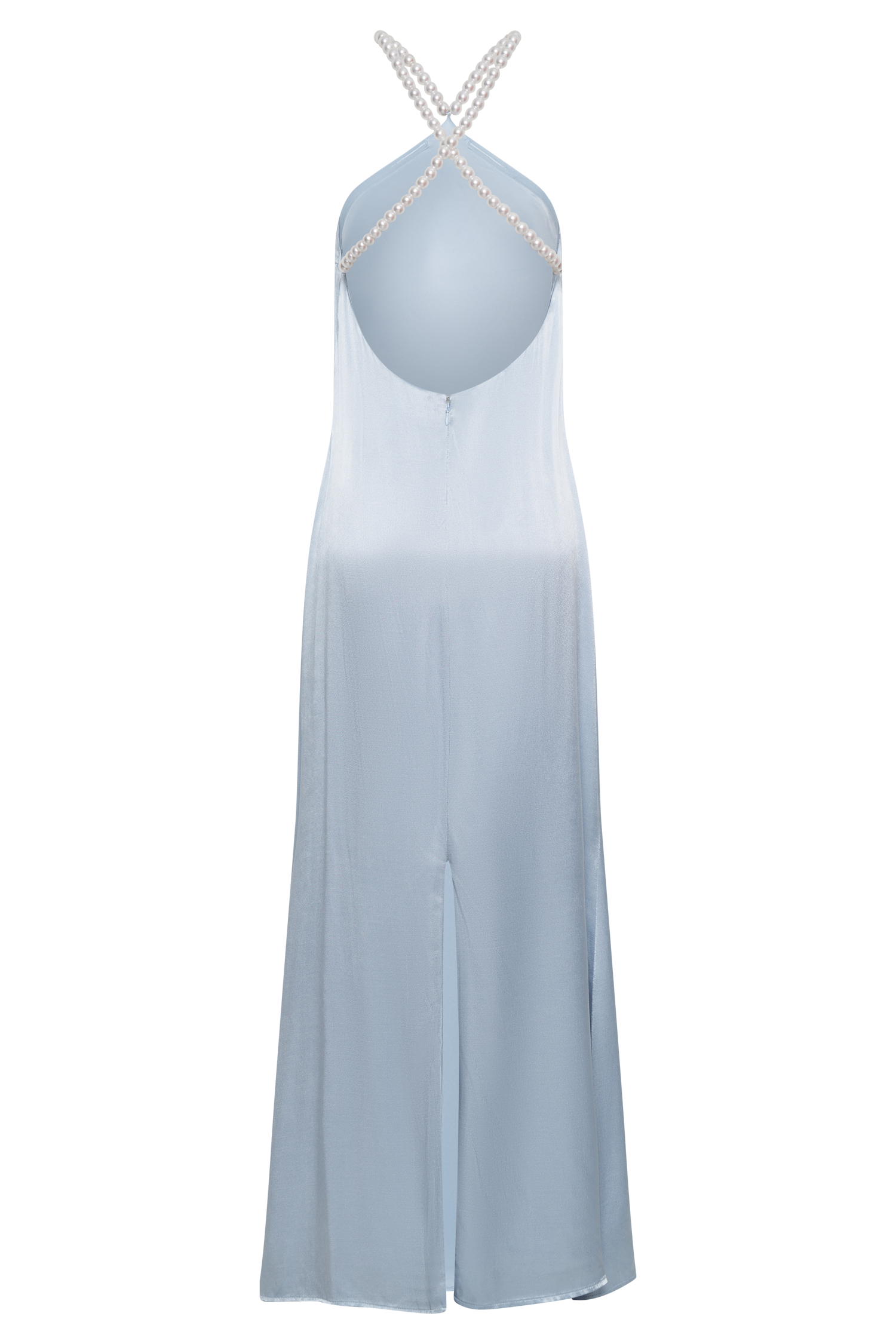 Blanche Satin Pearl Halter Maxi Dress - Cornflower Blue、mySite、solidvoid