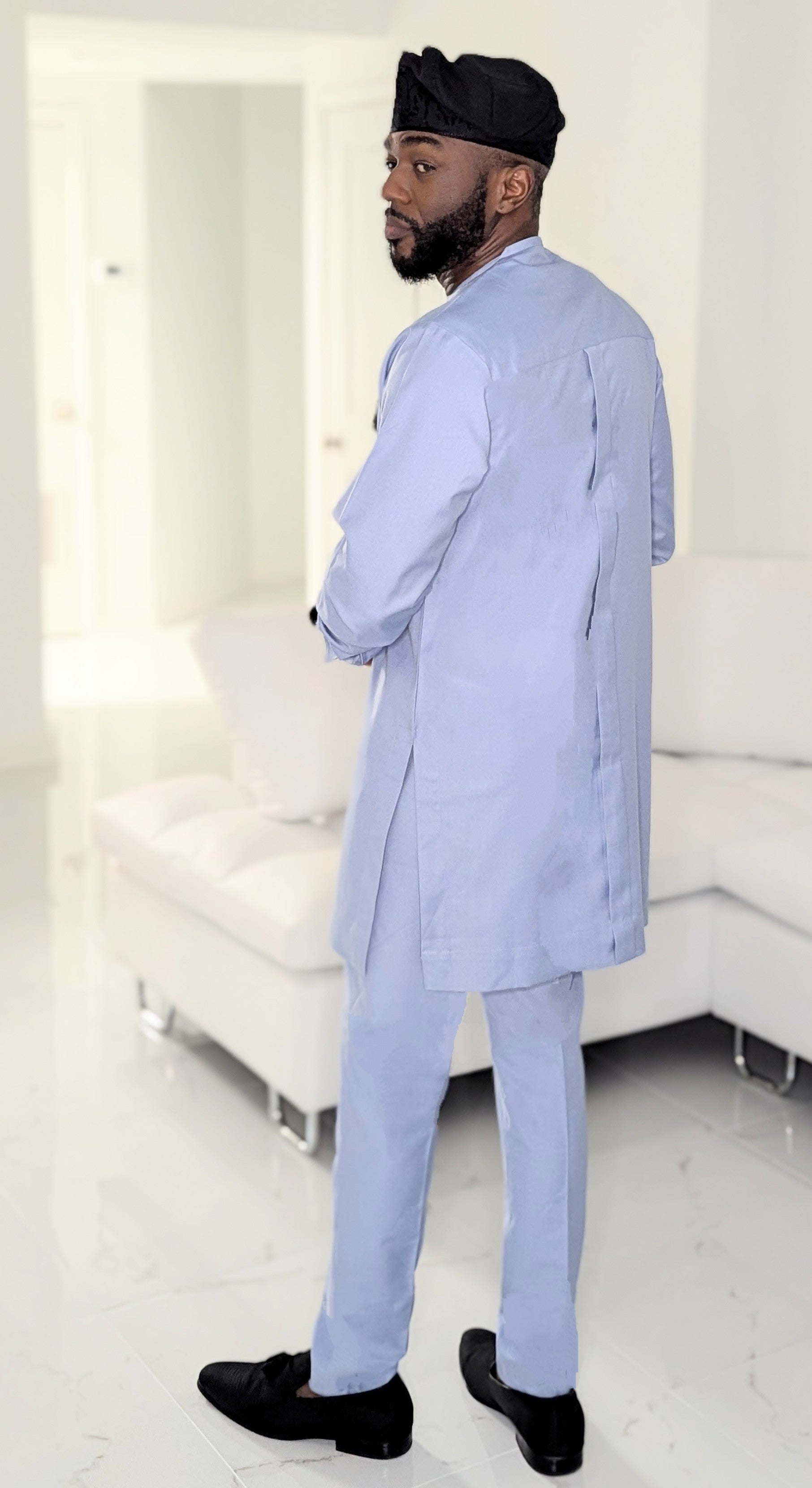 Dupsie's Afolabi Blue African Dashiki Senator Suit with matching pants DPASBSS19、mySite、solidvoid