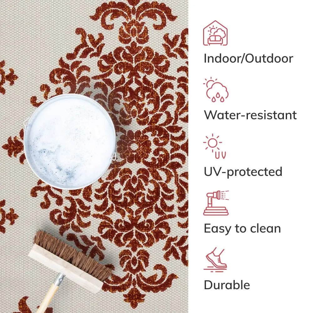 Arid Modern Medallion Persian Indoor/Outdoor Terracotta High-Low Rug、mySite、gigharbornorthrealestate