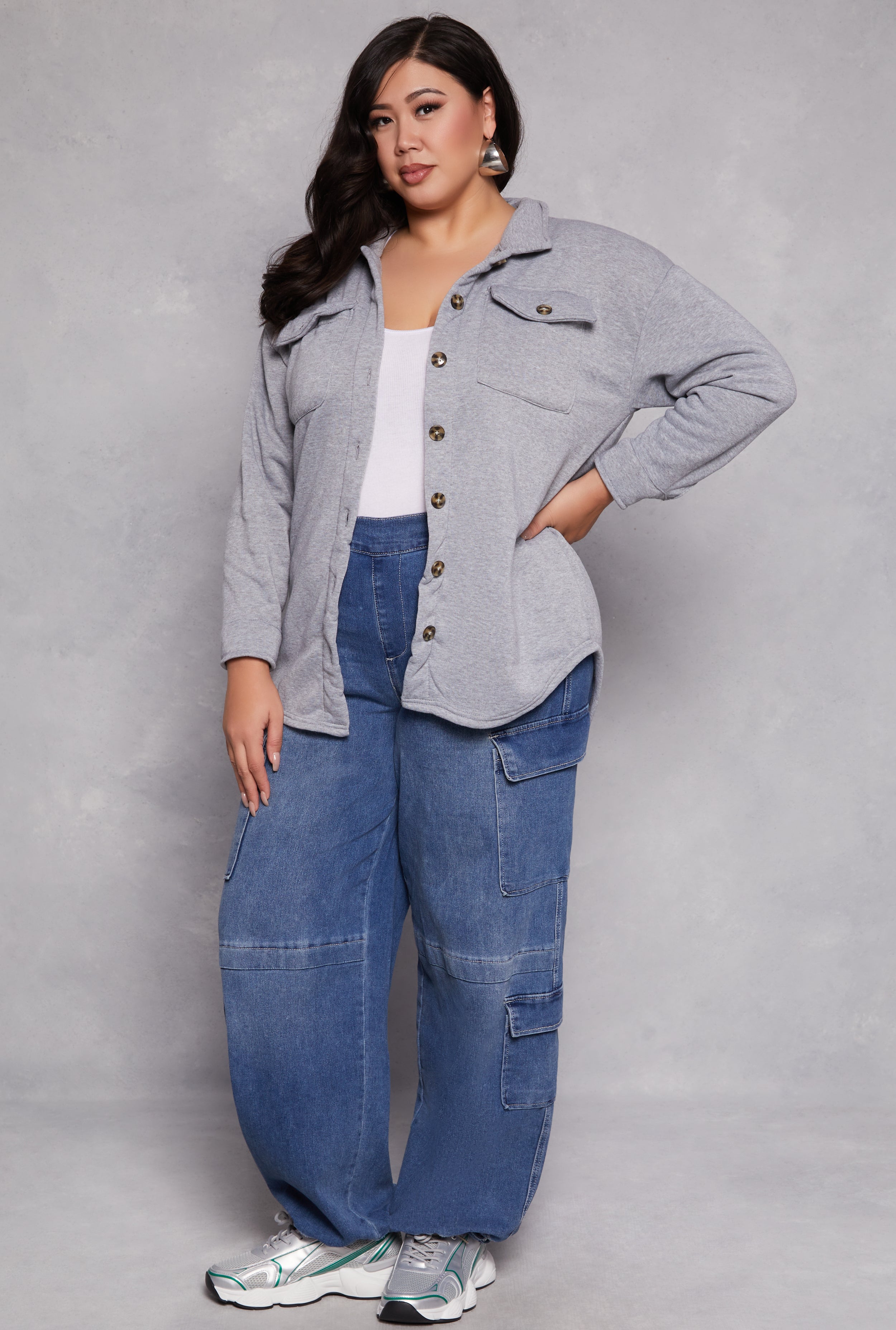 Plus Size Sherpa Lined Shacket、mySite、camillekostekn