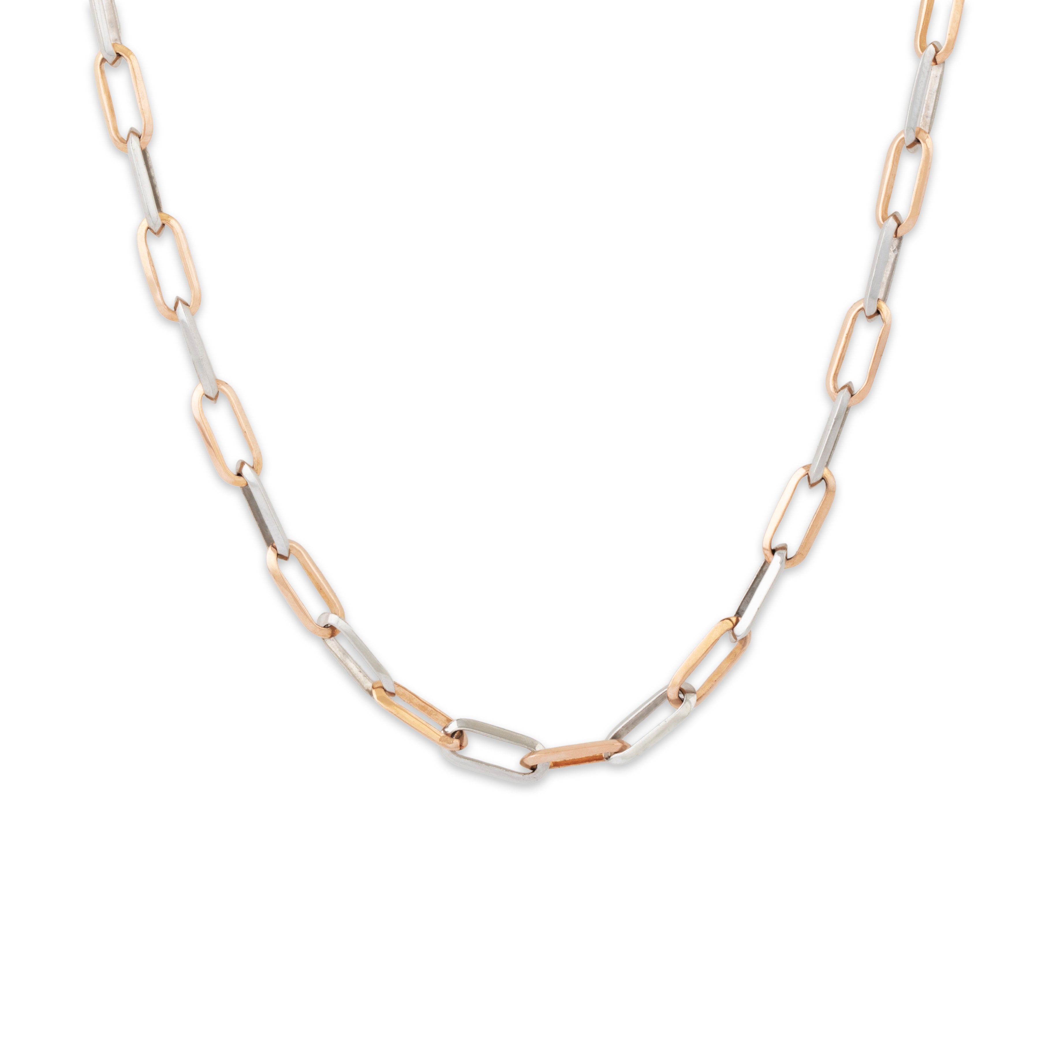 Vintage Heavy 18k Rose Gold & Platinum Wonderful Paperclip Link Necklace 24、mySite、hinf8tx79