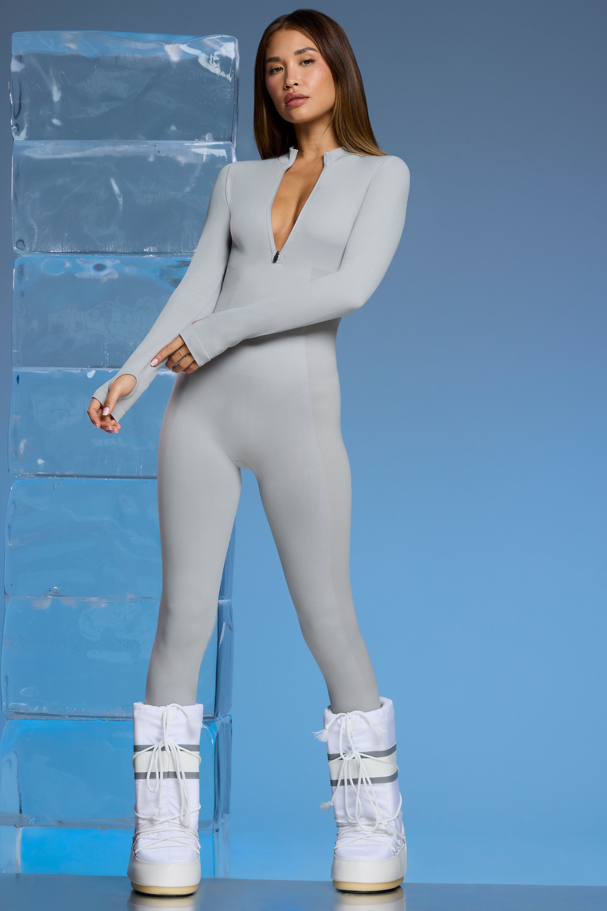 Super Sculpt Base Layer Jumpsuit in Light Grey、mySite、solidvoid