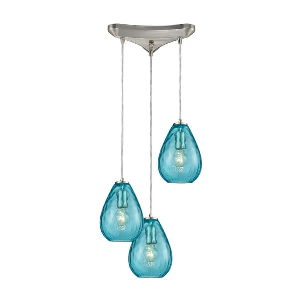 Lagoon 3-Light Triangular Pendant Light Fixture with Aqua Water Glass Hand-blown、mySite、g9winljtr