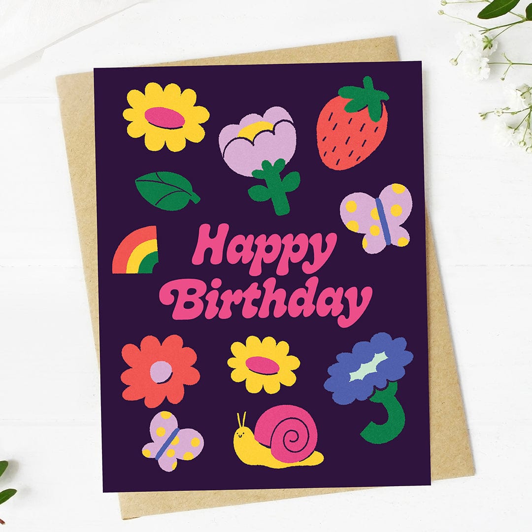  Happy Birthday Flowers & Cute Icons Spring Dark Card、mySite、ghnorth