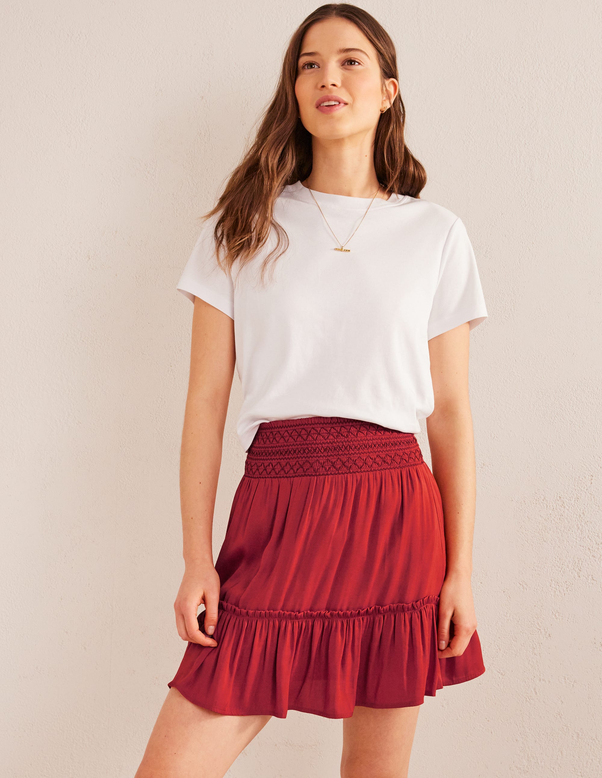  Shirred Waist Mini Skirt-Tomato、mySite、ashleygrahame