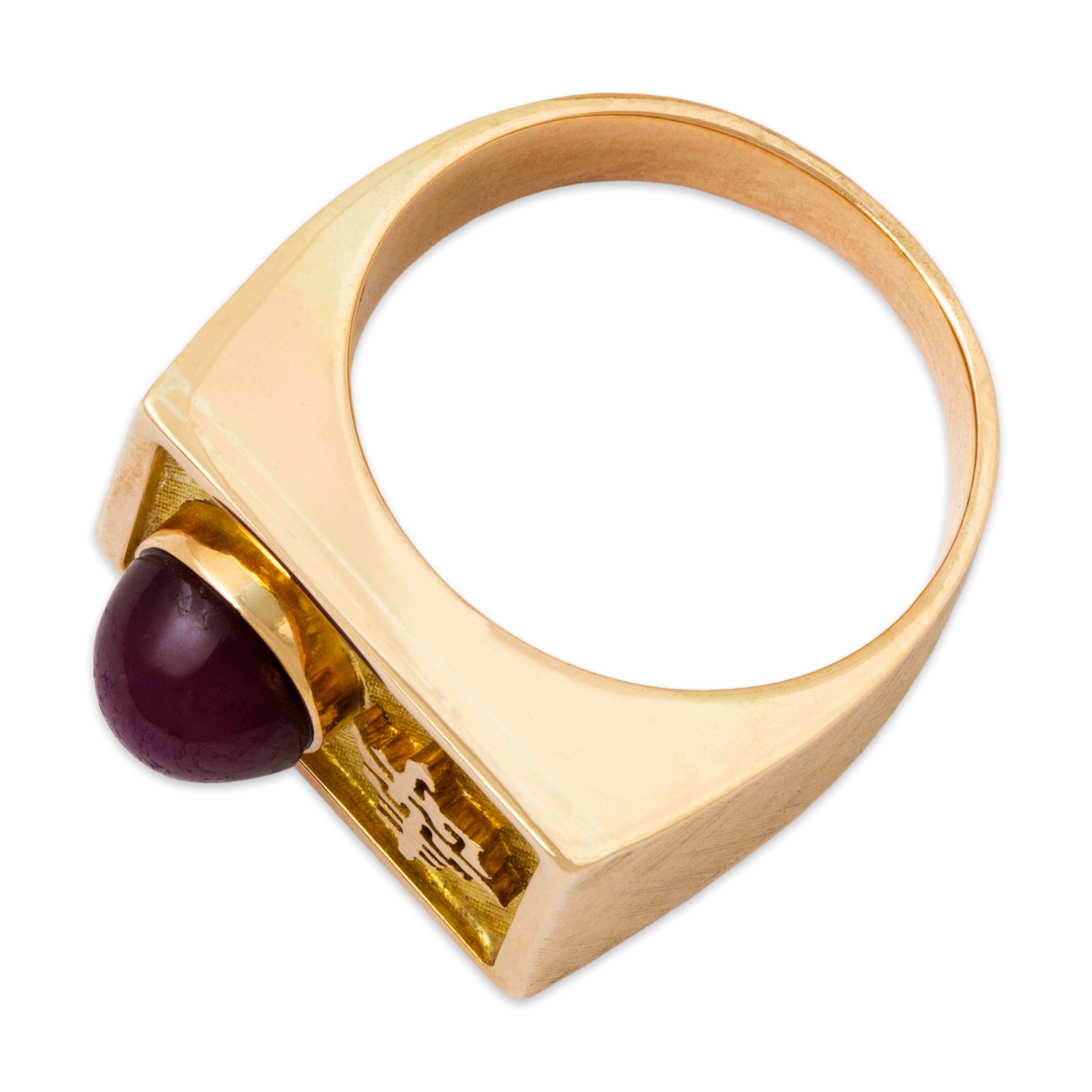 Vintage 14k Yellow Gold 3.5ct Star Ruby Textured Geometric Statement Ring 8.00、mySite、hinf8tx79