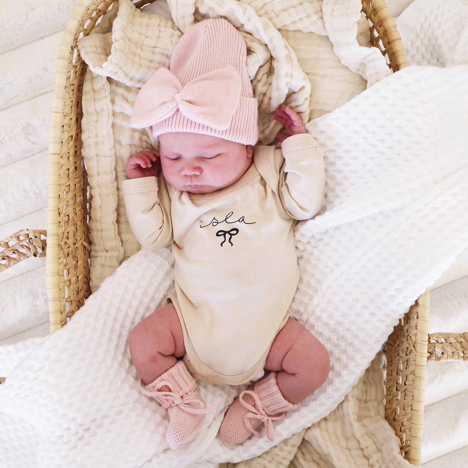  Personalized Little Bow Long Sleeve Graphic Bodysuit | Natural、mySite、layawaytickets