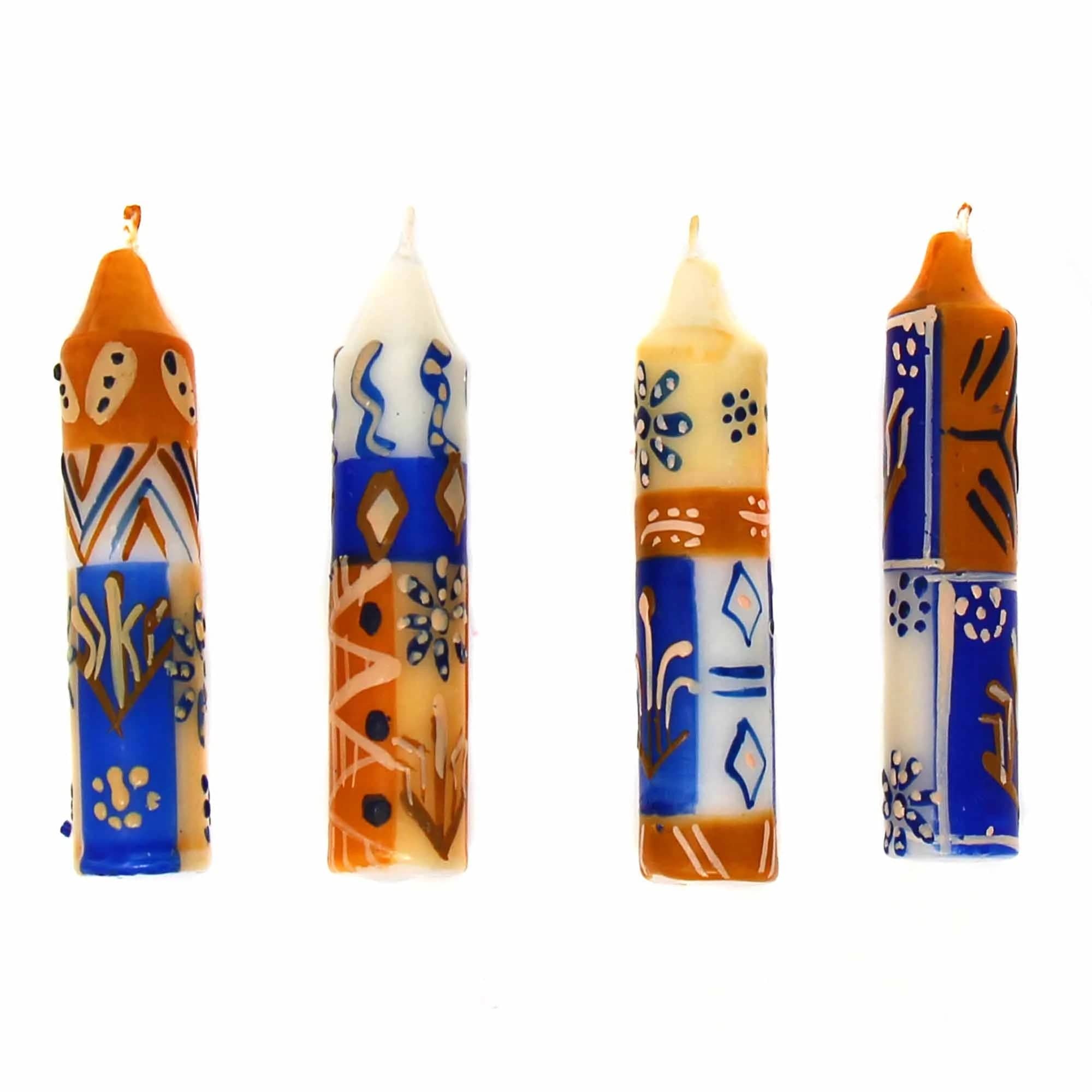African Handmade Candles Blue Orange- Gift box of 2, 3 or 4 Short - Durra Design - Nobunto *、mySite、g9winljtr