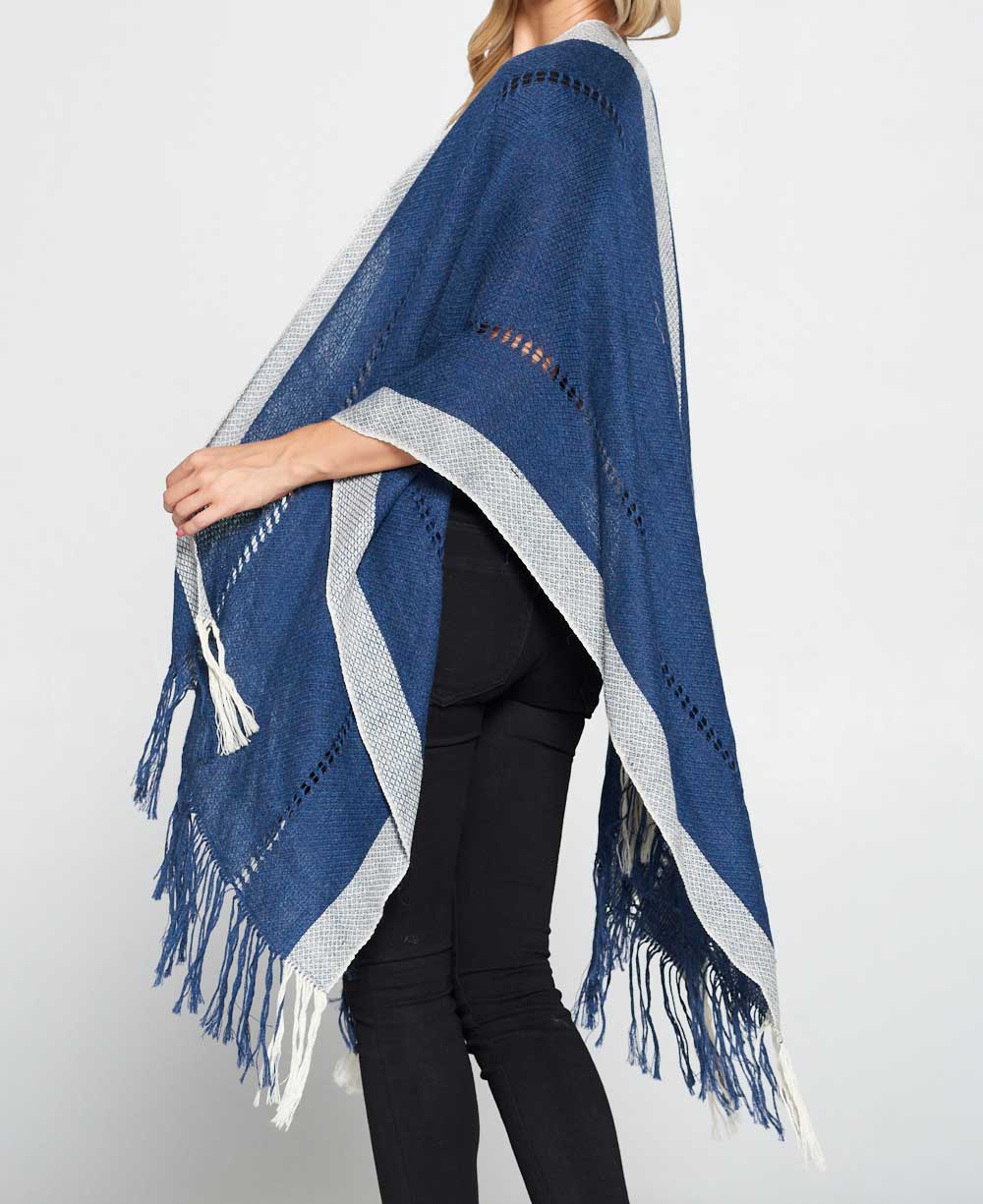 Hand Knit Alpaca Wool Poncho Wrap, Washed Blue、mySite、topwebapps