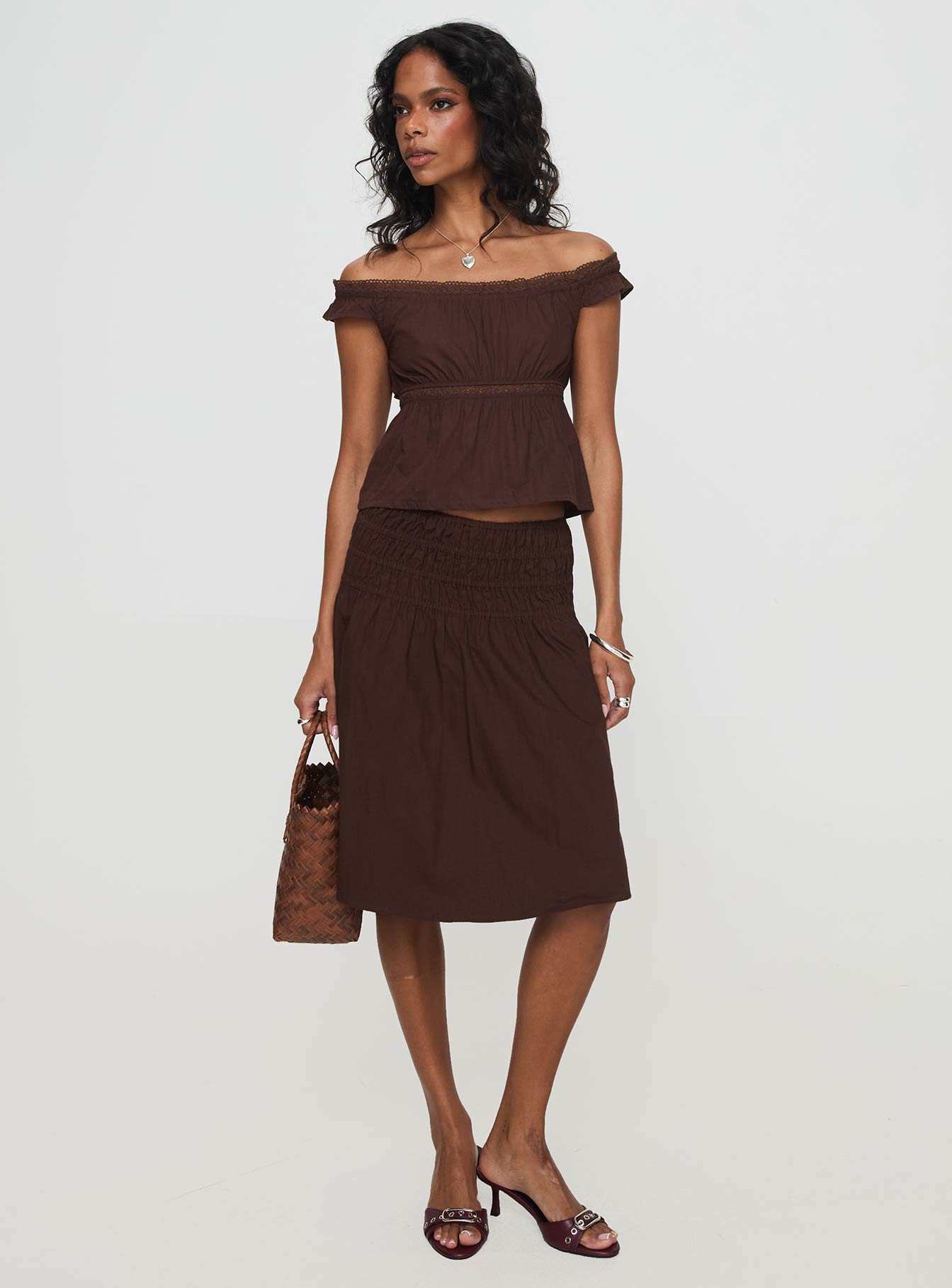 Neleta Midi Skirt Brown、mySite、solidvoid
